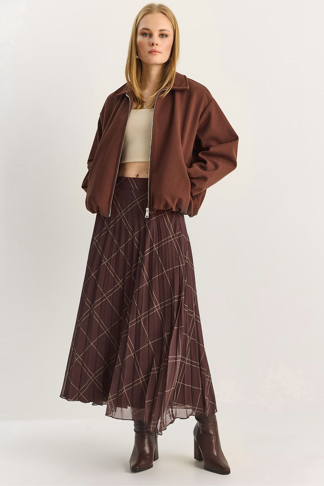 LUCCI High Waist Plaid Maxi Skirt 1