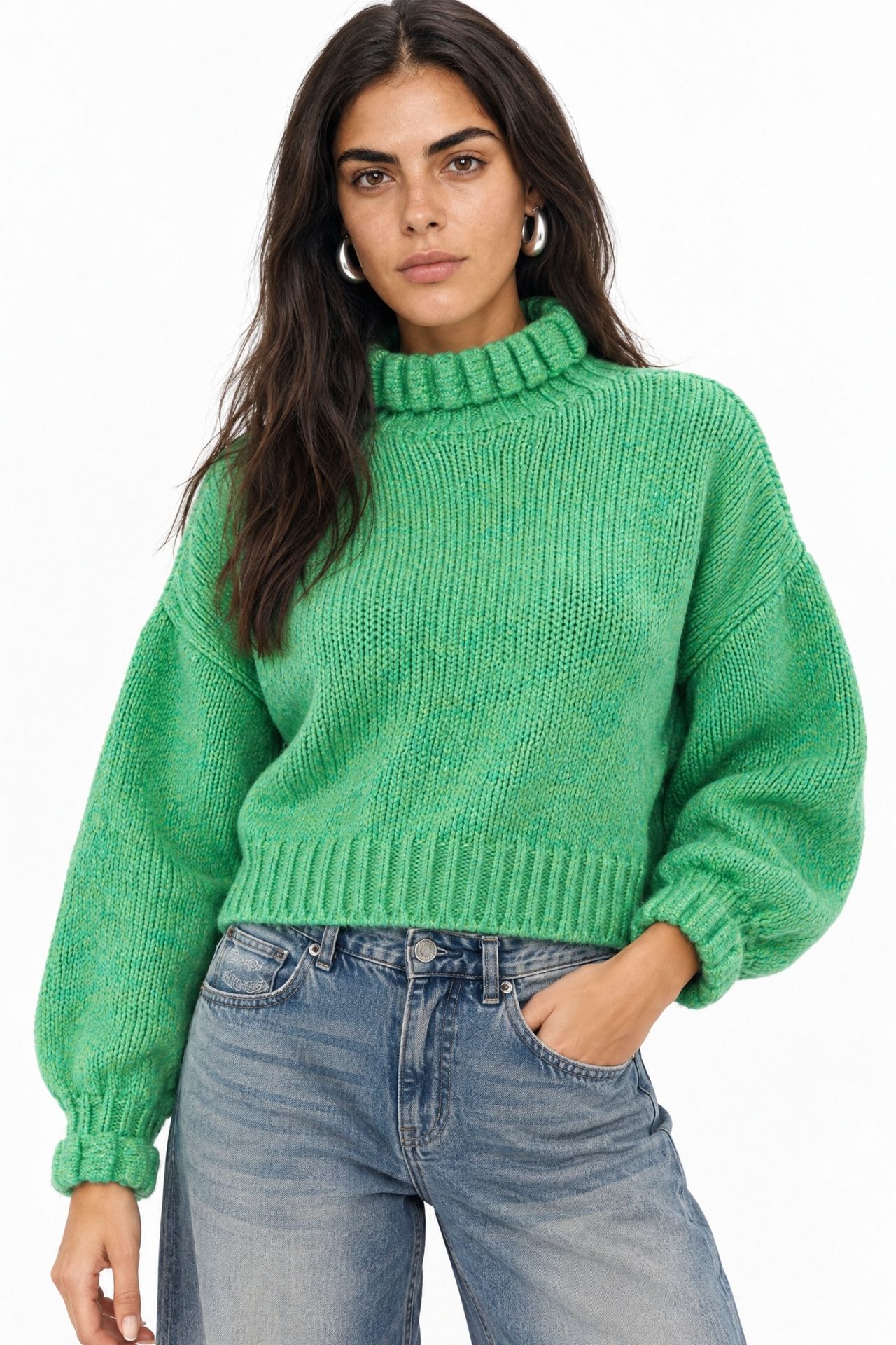 Mixray Thick Turtleneck Textured Crop Sweater 1