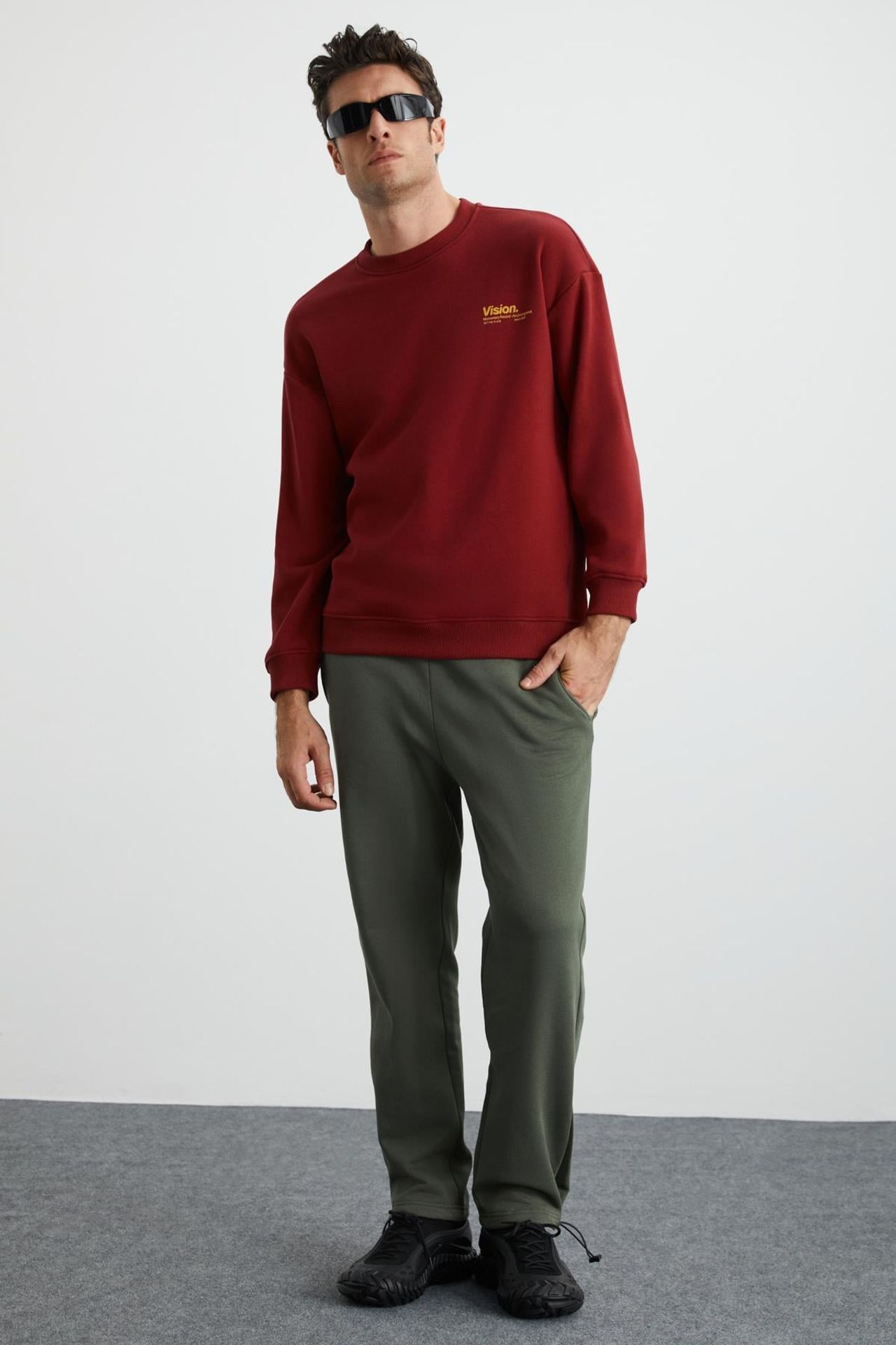 GRIMELANGE Baskılı Geniş Kalıp Bisiklet Yaka Sweatshirt 2