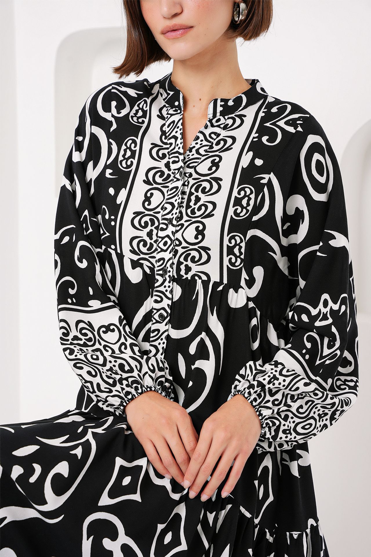 BDART Printed V-Neck Maxi Dress with Button Closure