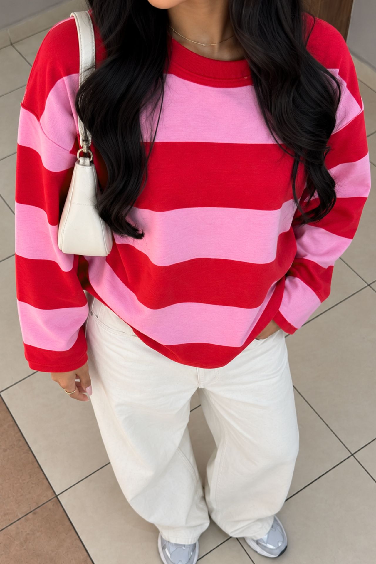 BIPANTOLON Women's Oversized Striped Crew Neck Sweatshirt 3