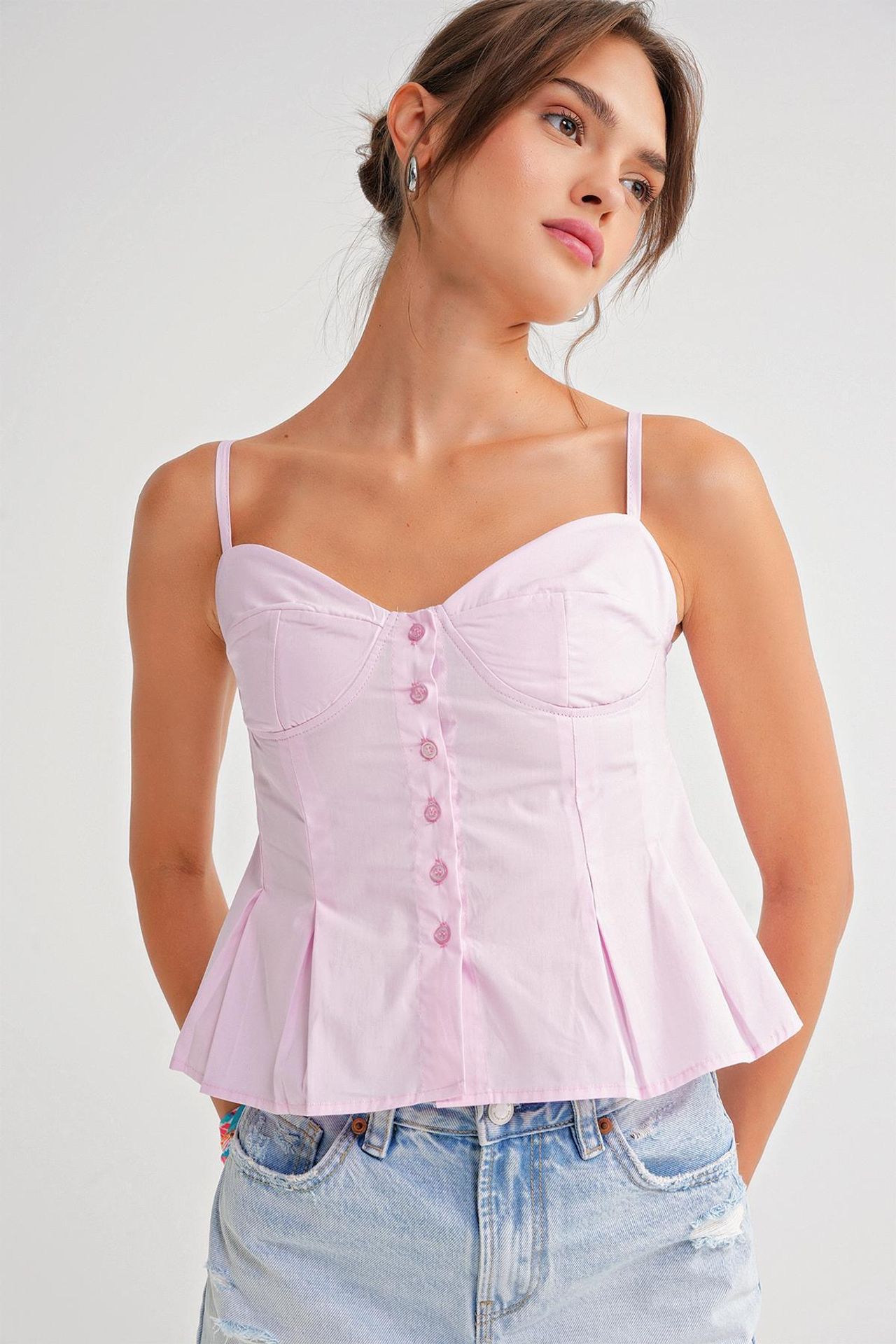 Sweetheart Neck Button-Front Peplum Cami Top 1