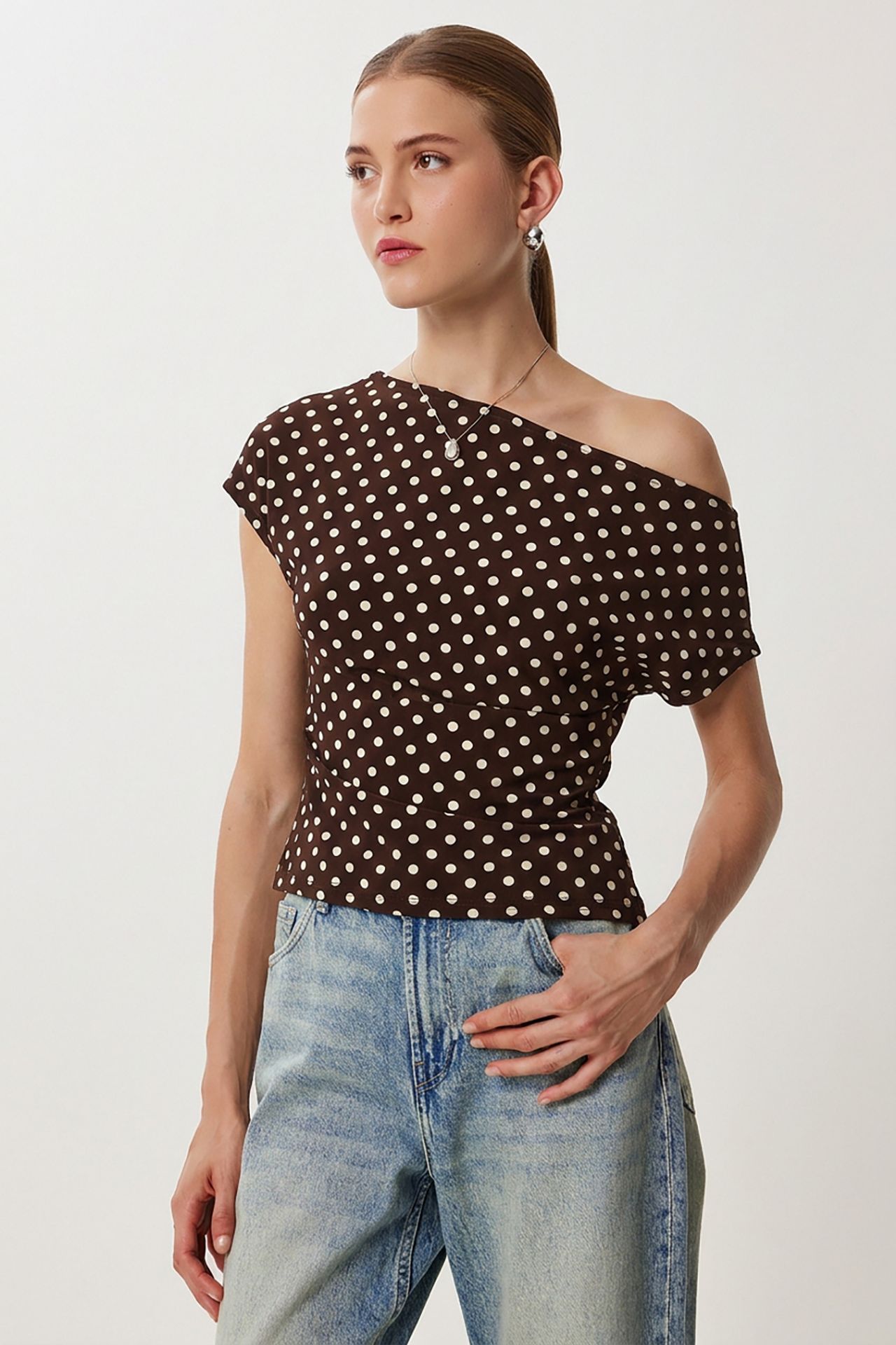 ISTANBUL Off-Shoulder Polka Dot Poplin Blouse 3