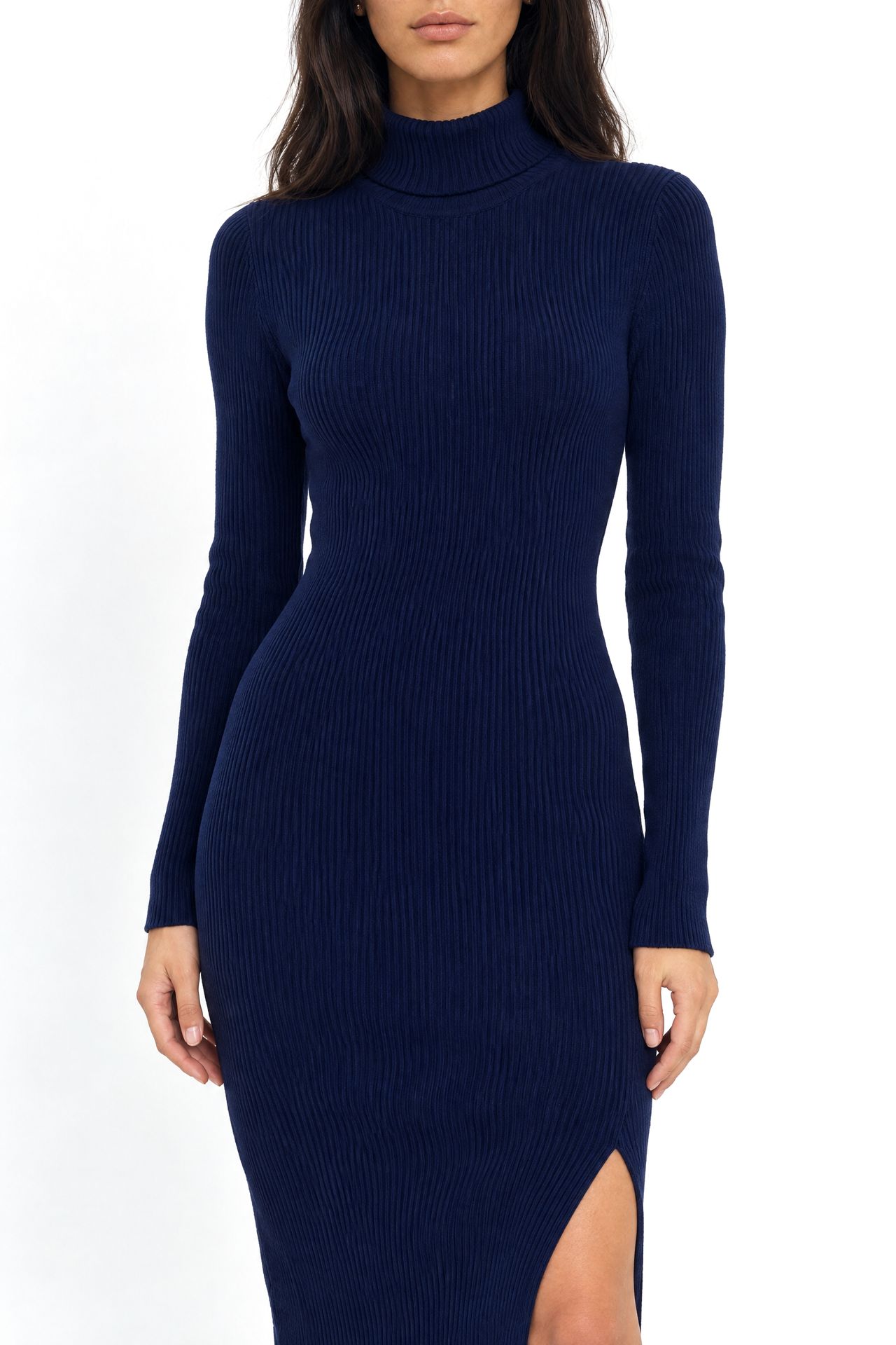Mixray Turtleneck Midi Knit Dress with Slit 4