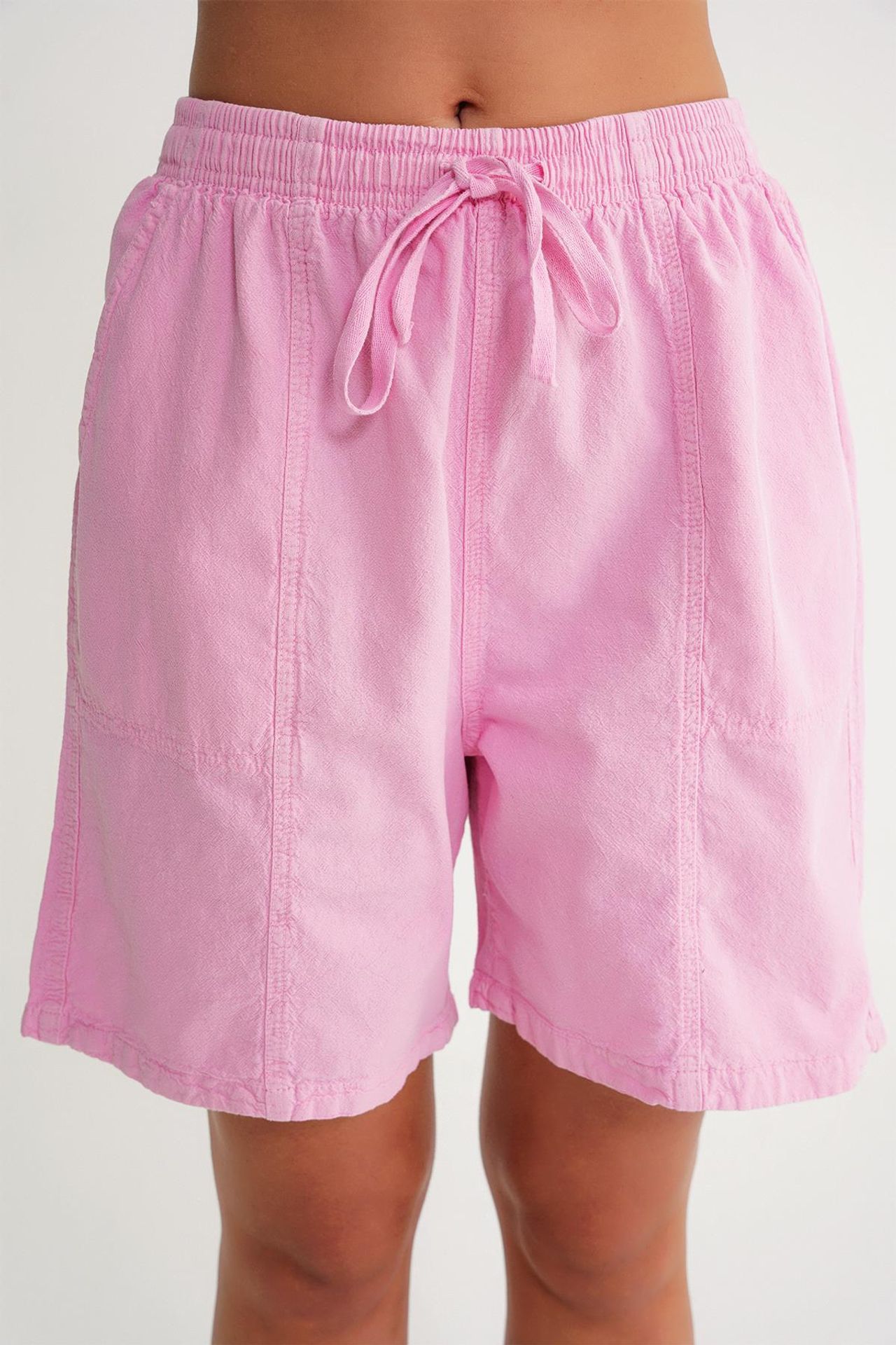 Mixray High Waist Cotton Drawstring Mini Shorts 4