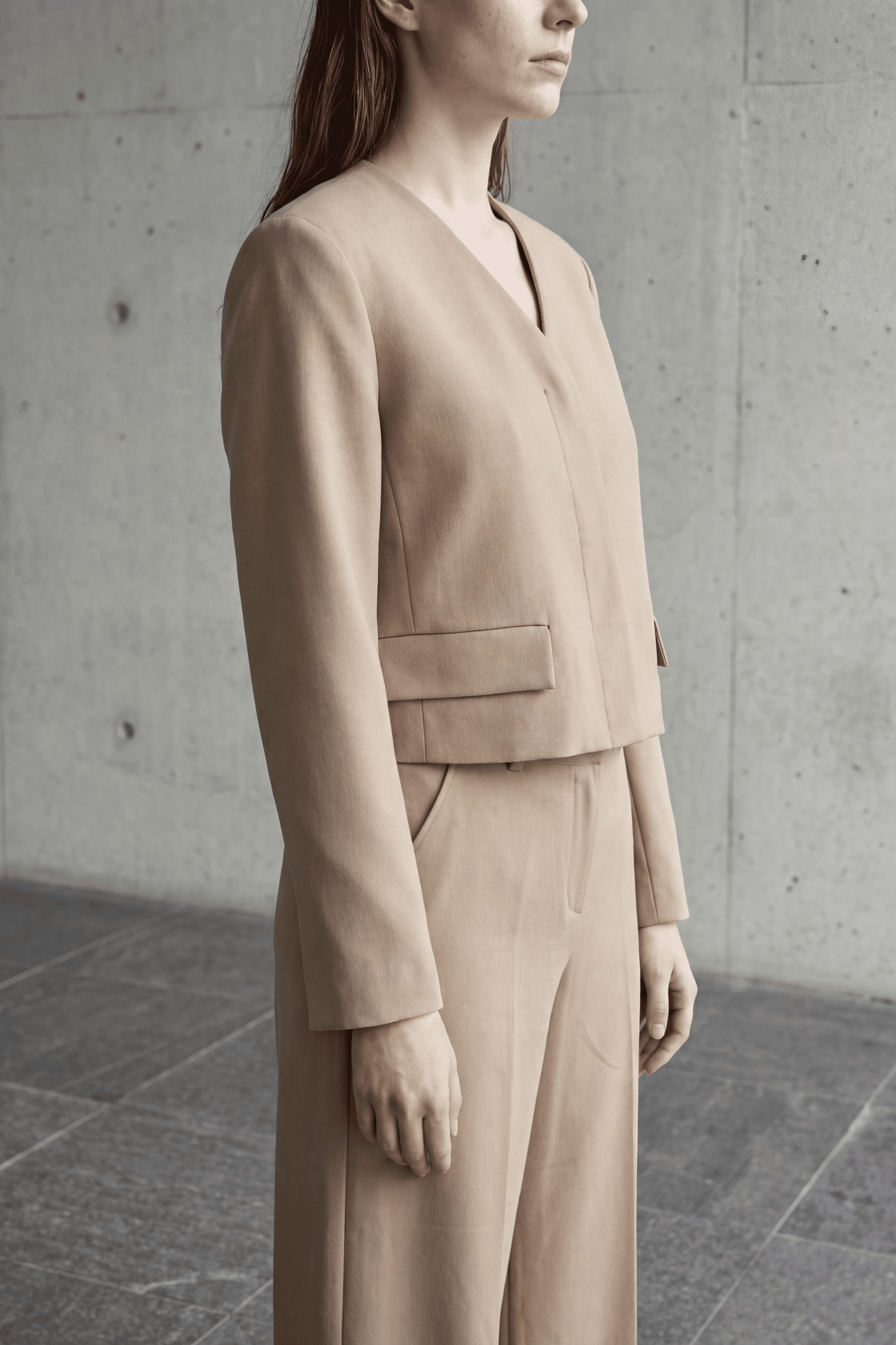 MY FASHION V-Neck Tailored Crop Jacket 3