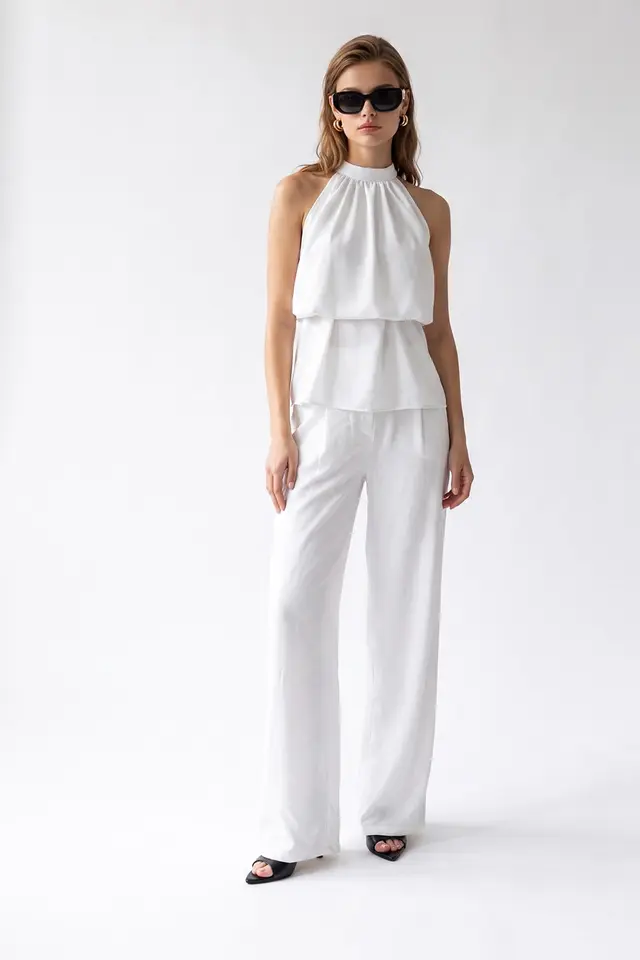 MIXRAY Halter Blouse And Wide-leg Pants Set