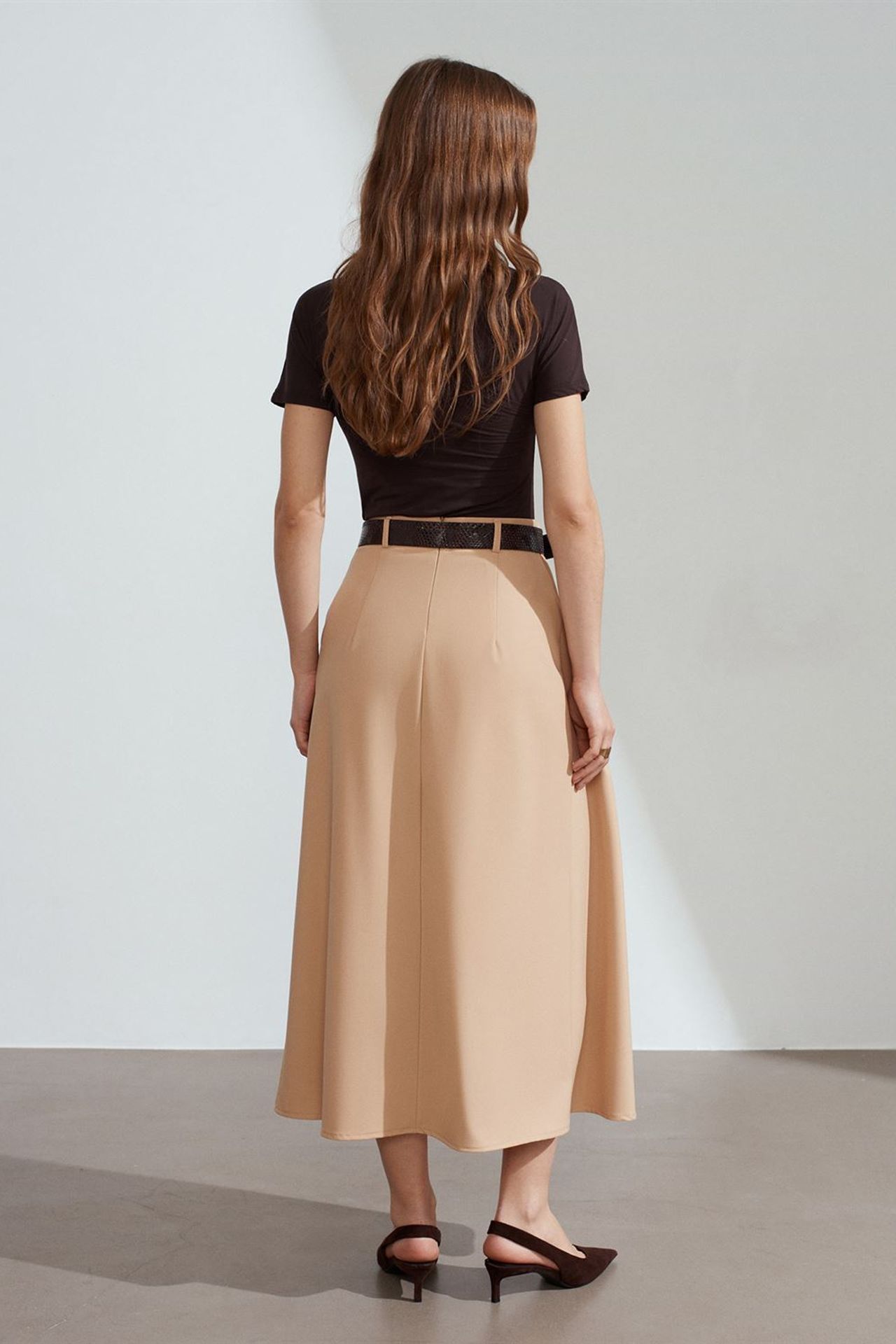 DILVIN High-Waist Midi Straight Crepe Skirt 3