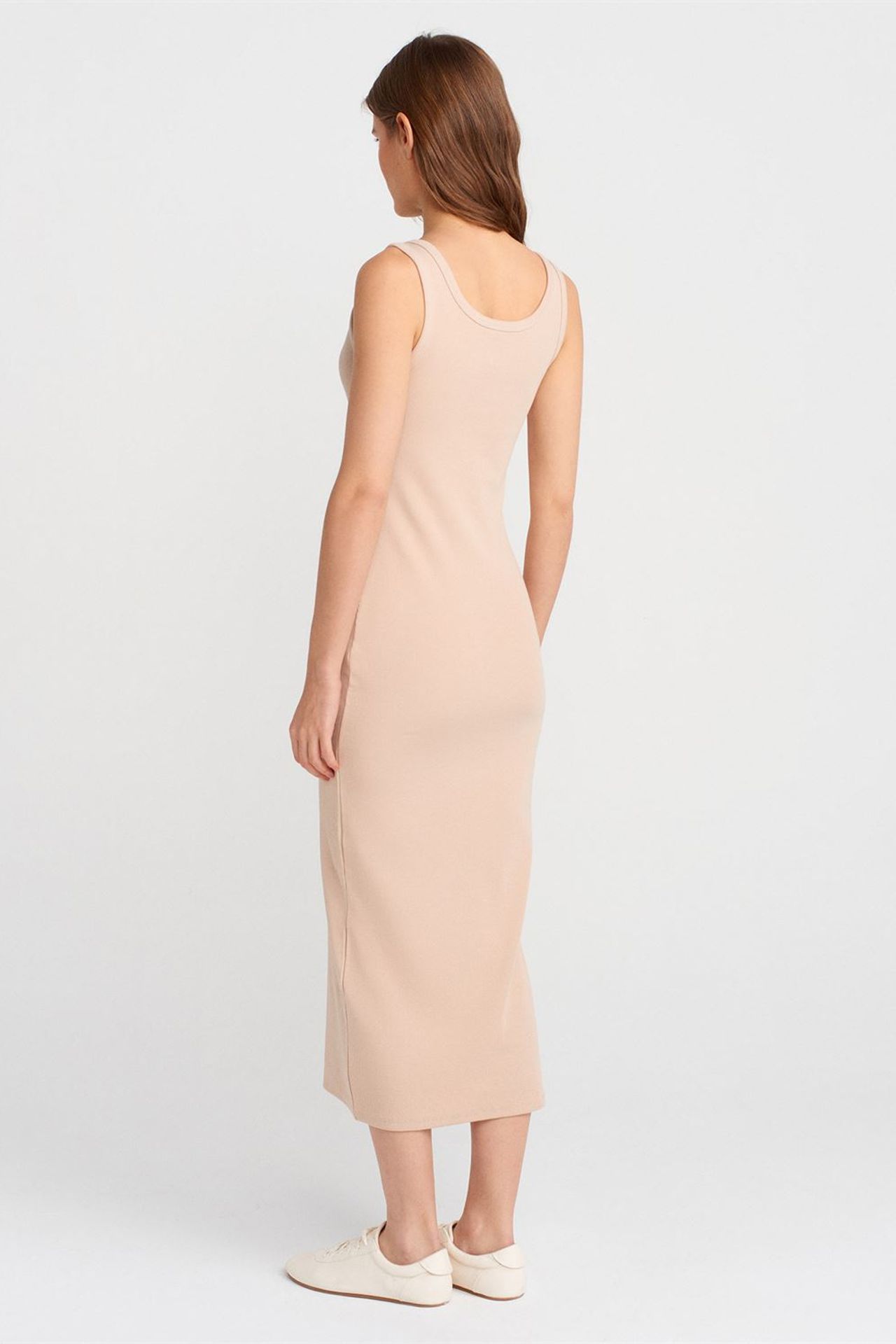 DILVIN Ribbed Midi Bodycon Dress With Buttons 2