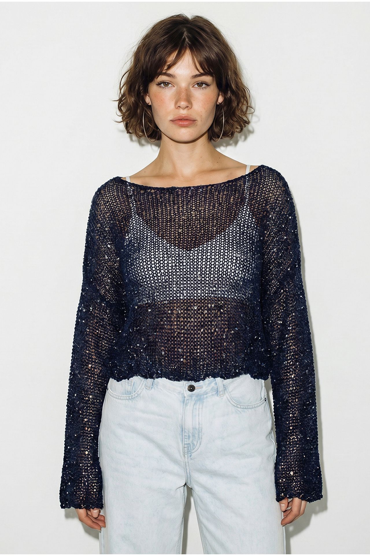 LUCCI Loose Sequin Knit Crop Top 3