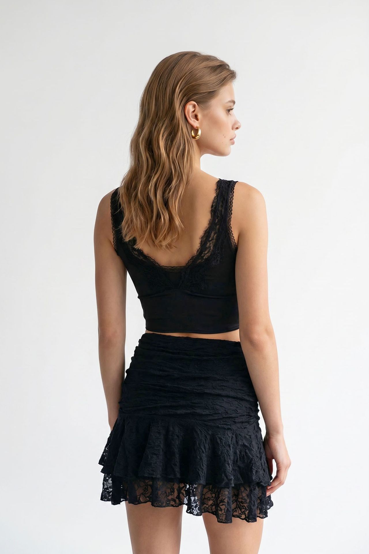 MIXRAY High-Waist Lace Mini Skater Skirt 5