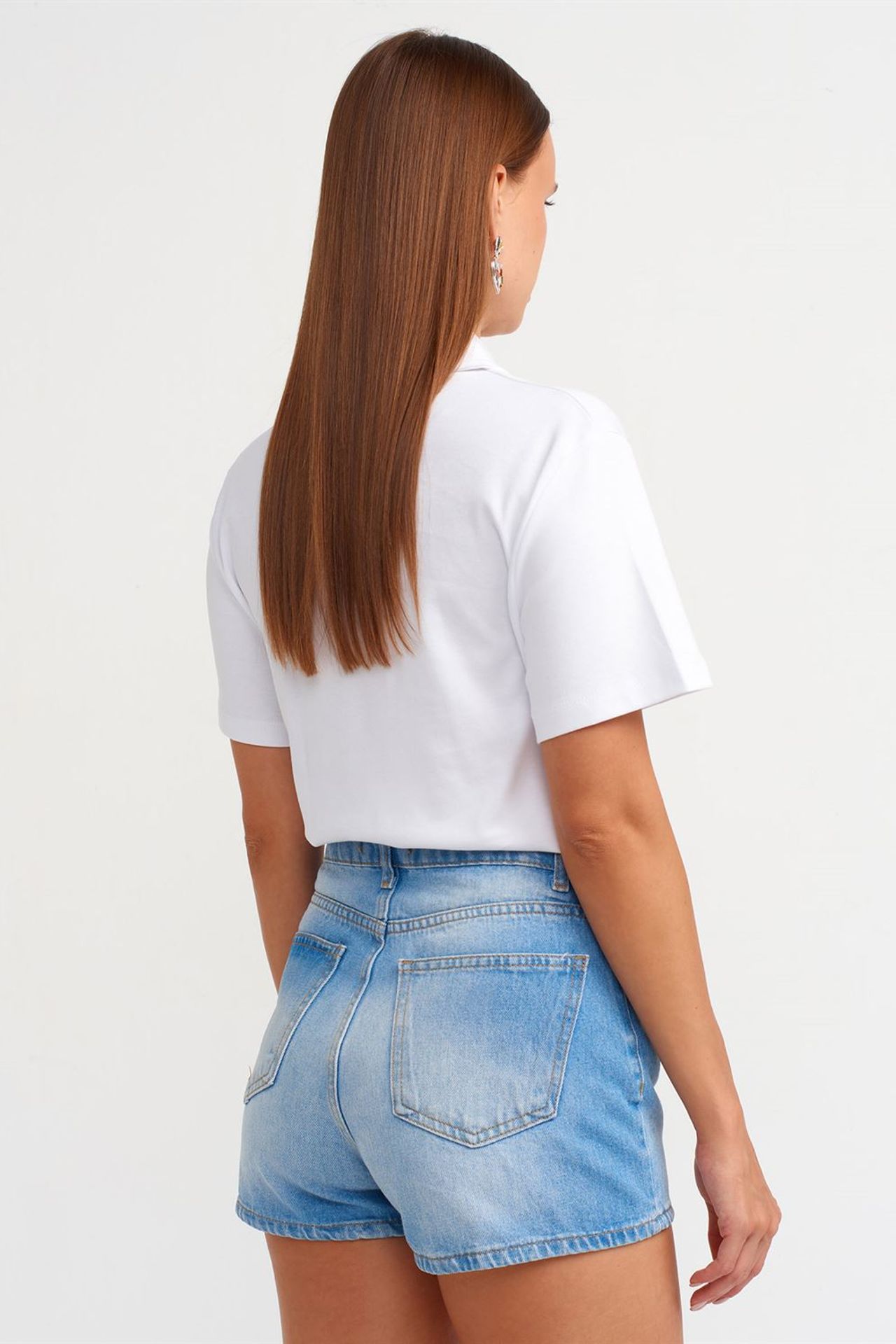 DILVIN Yüksek Bel Pamuklu Denim Mom Şort 3