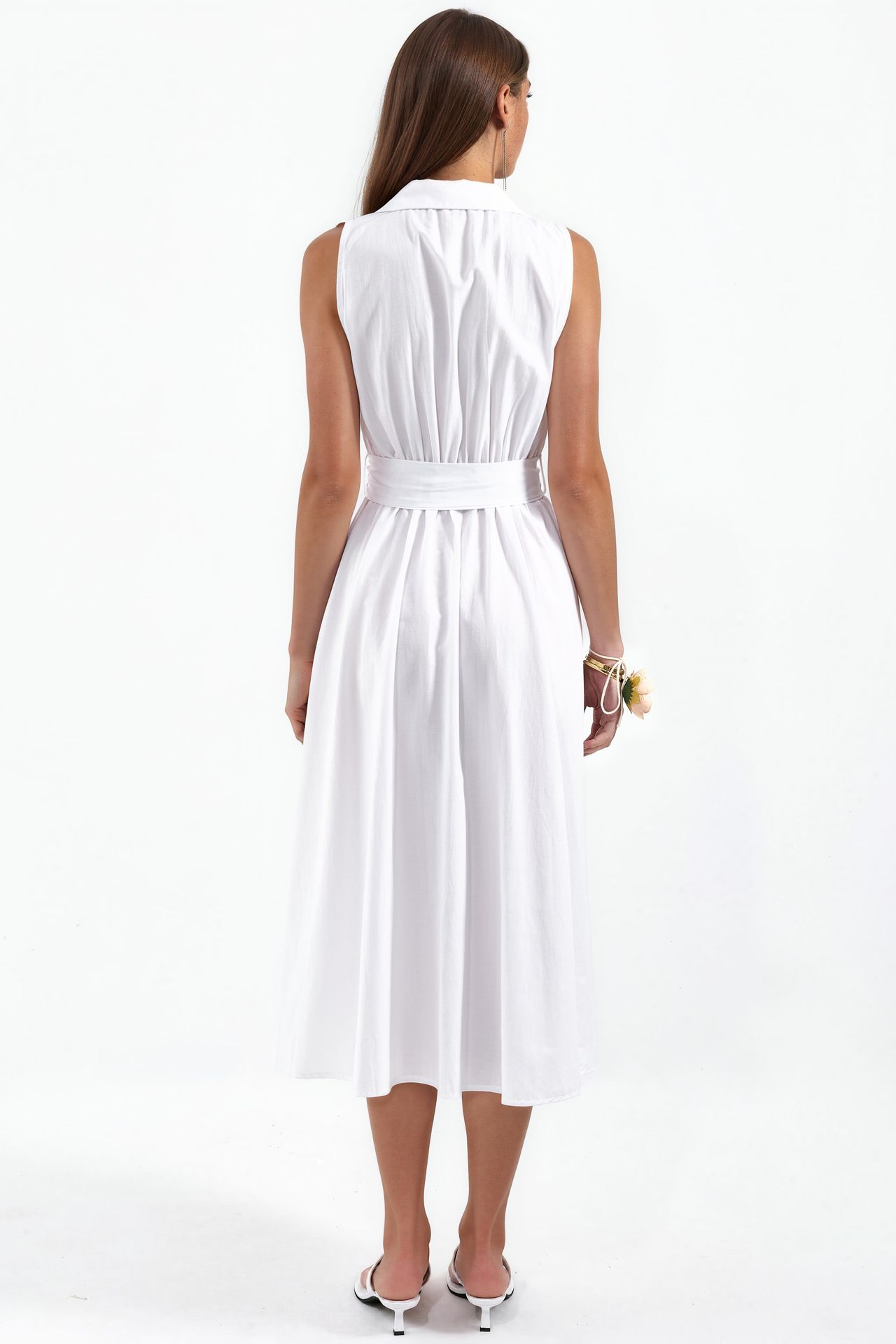 BUSEM Belted Sleeveless Poplin Shirt Midi Dress 3
