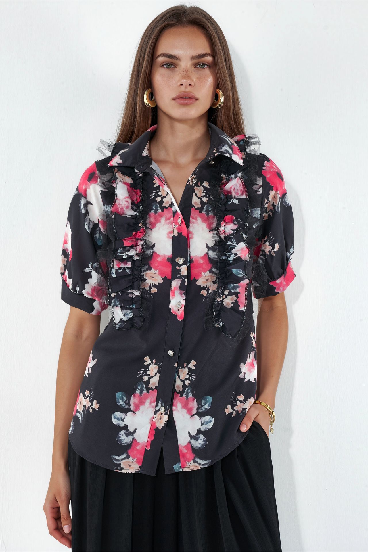 MSN Floral Poplin Shirt-collar Blouse 2
