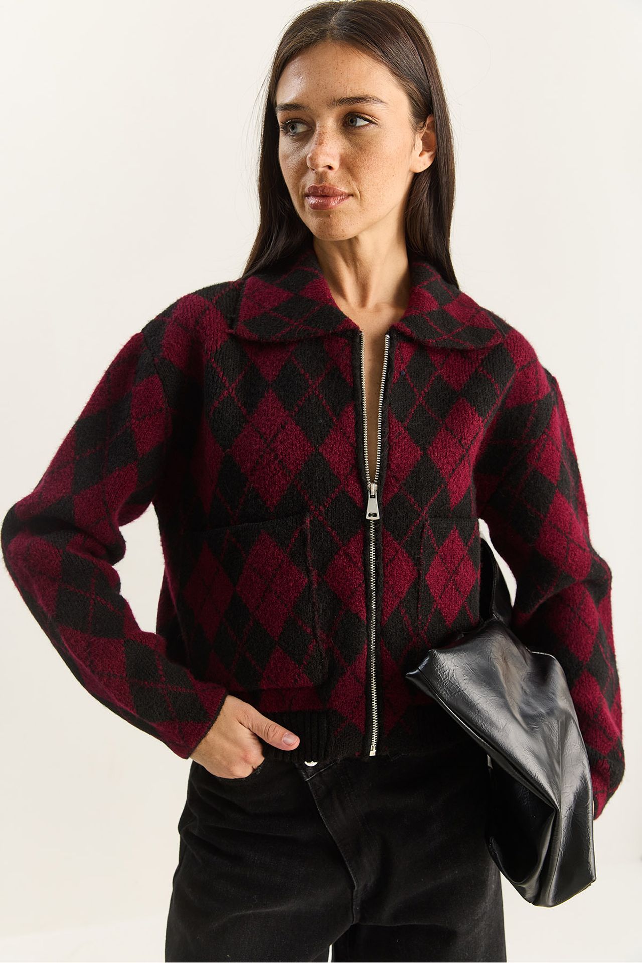 LUCCI Thick Jacquard Knit Cardigan with Zipper 4