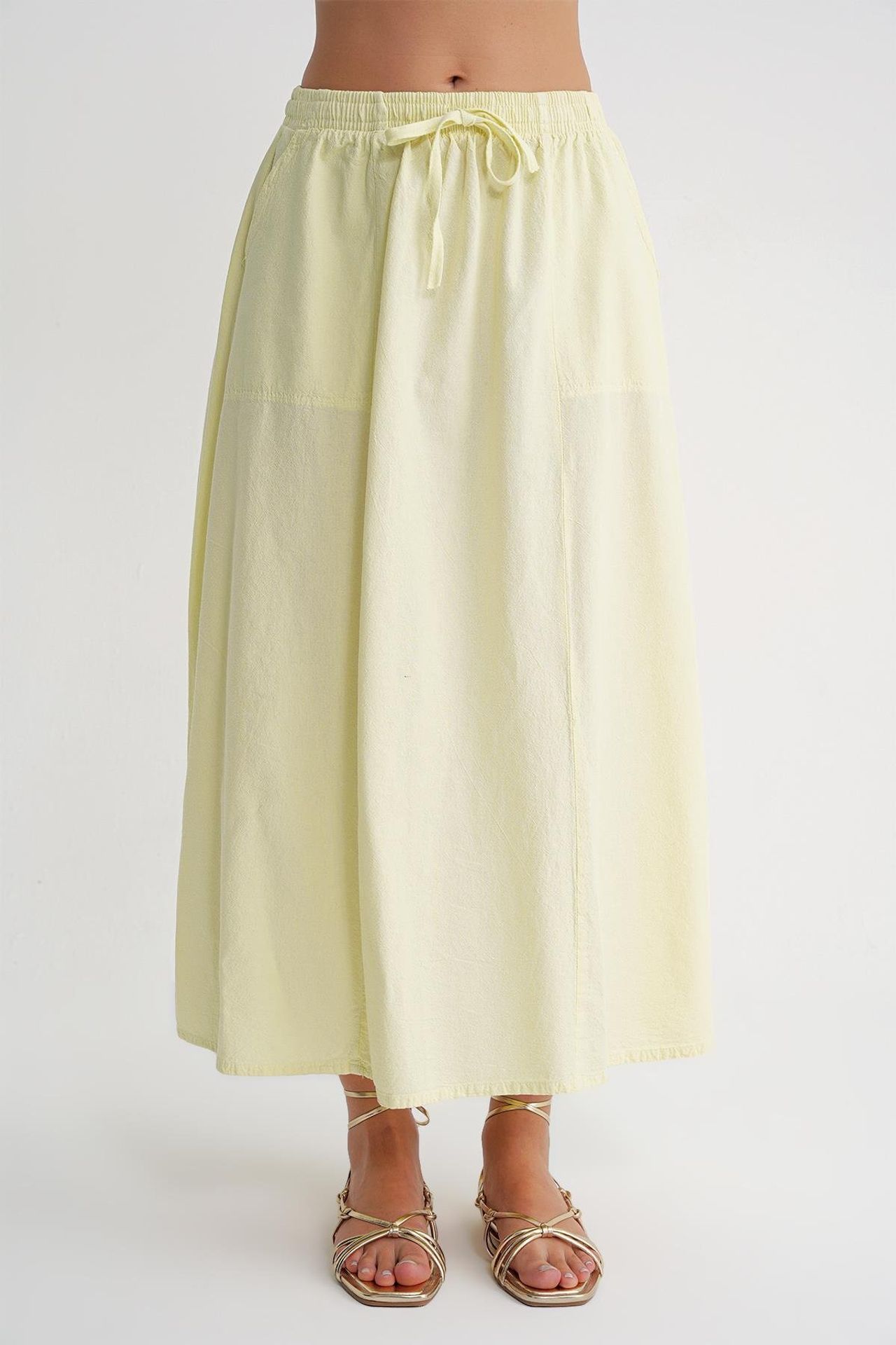 Mixray High-Waisted Poplin Skirt with Drawstring Detail 5