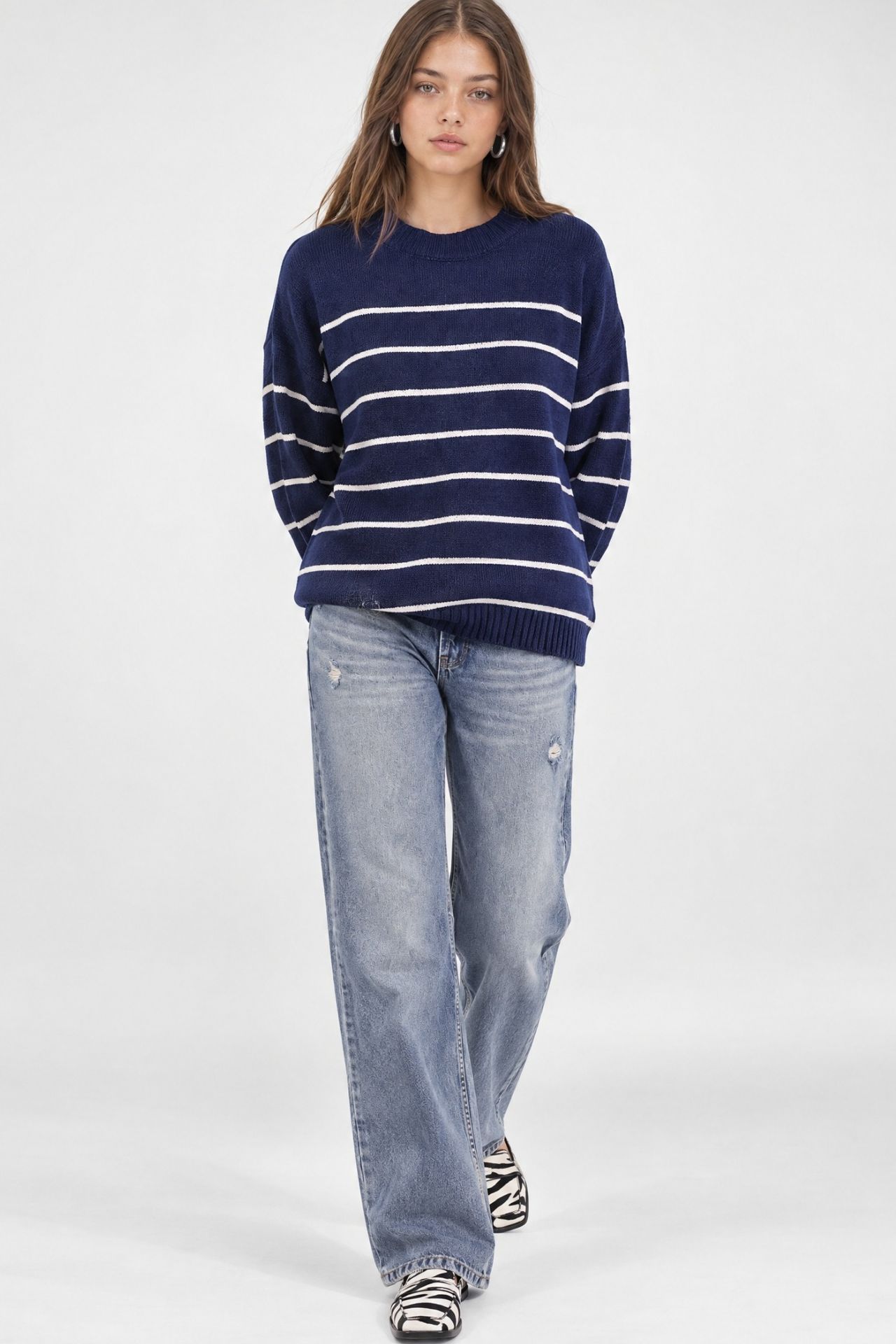 Striped Crew Neck Relaxed Knit Pullover Sweater 4