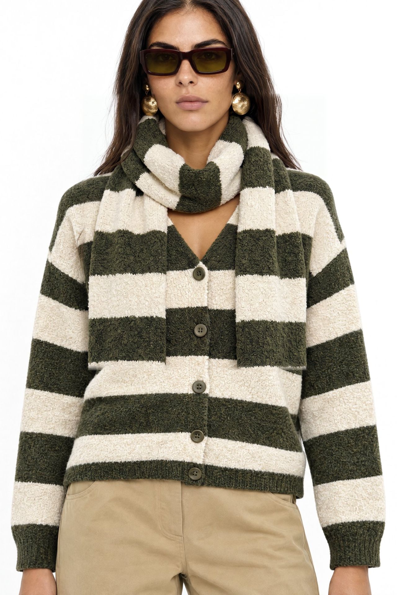 Striped V-Neck Button-Front Knit Cardigan 3