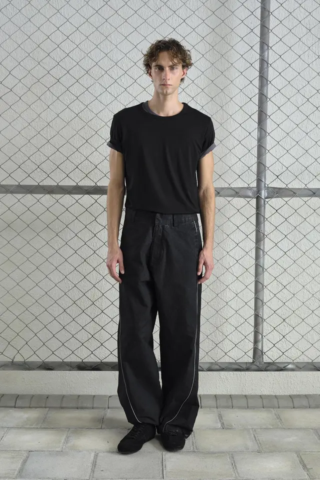GIESTO Contrast Binding Detailed Baggy Ripstop Pants