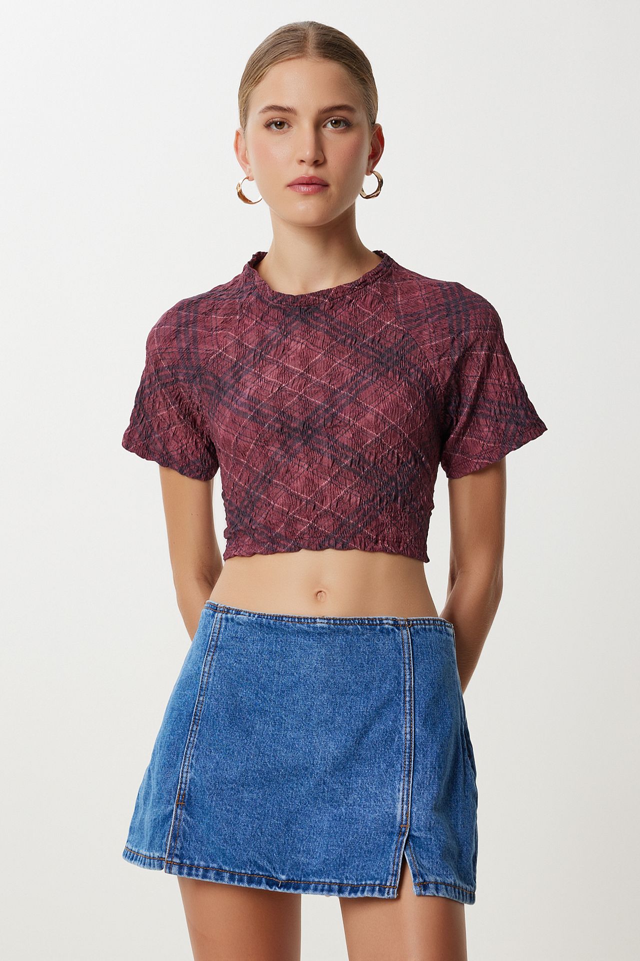 ISTANBUL Abstract Print Short Sleeve Slim Fit Crop Blouse 1