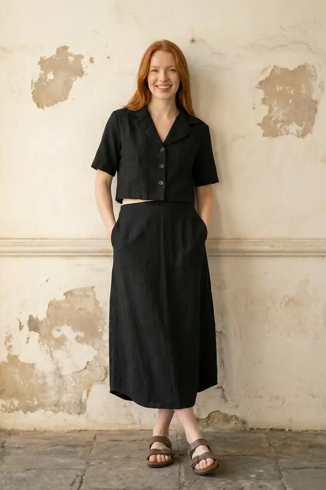 MY FASHION Crop Shirt & Midi Skirt Co-Ord Set