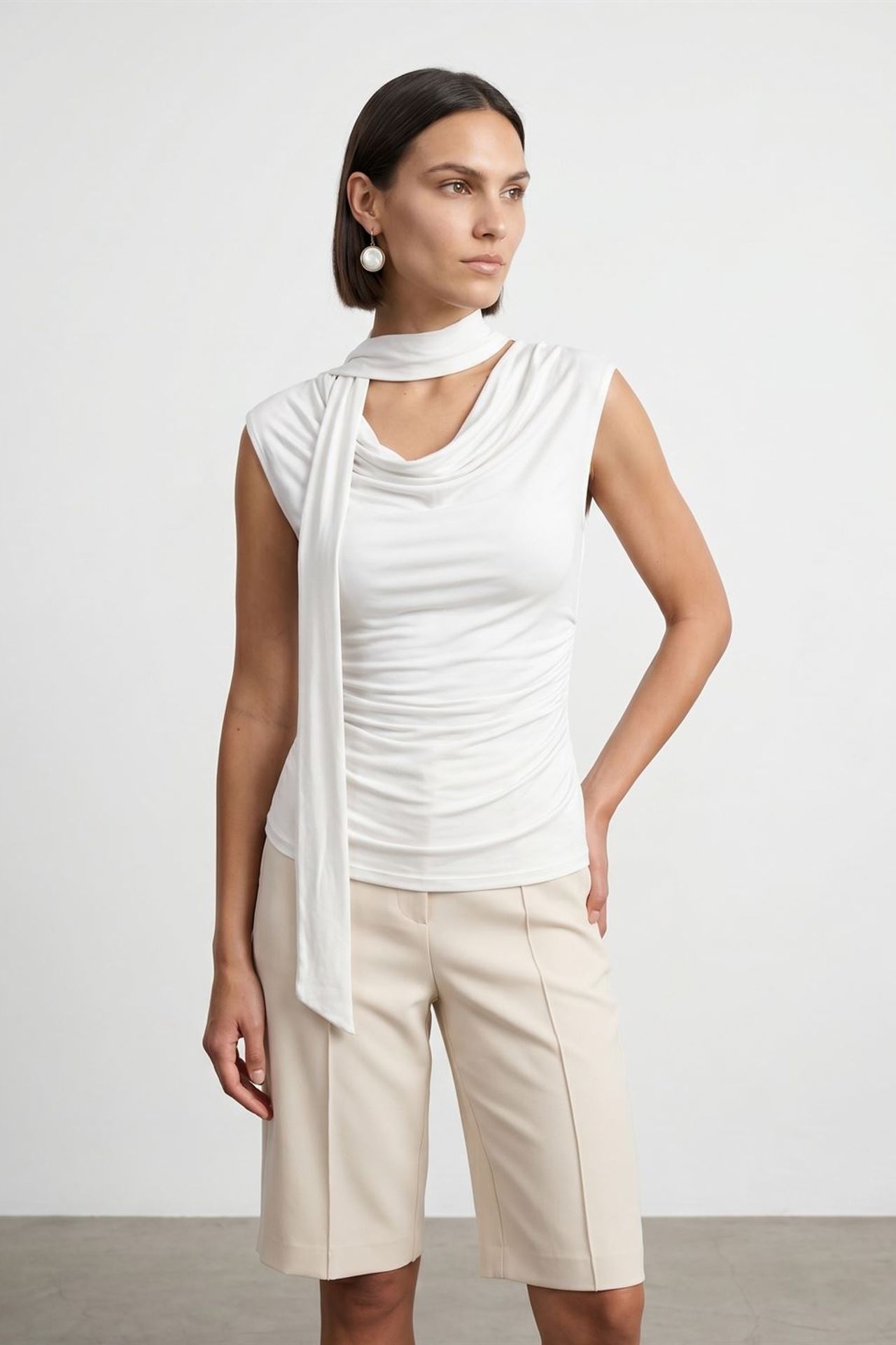 DILVIN Sleeveless Cowl Neck Jersey Blouse 1