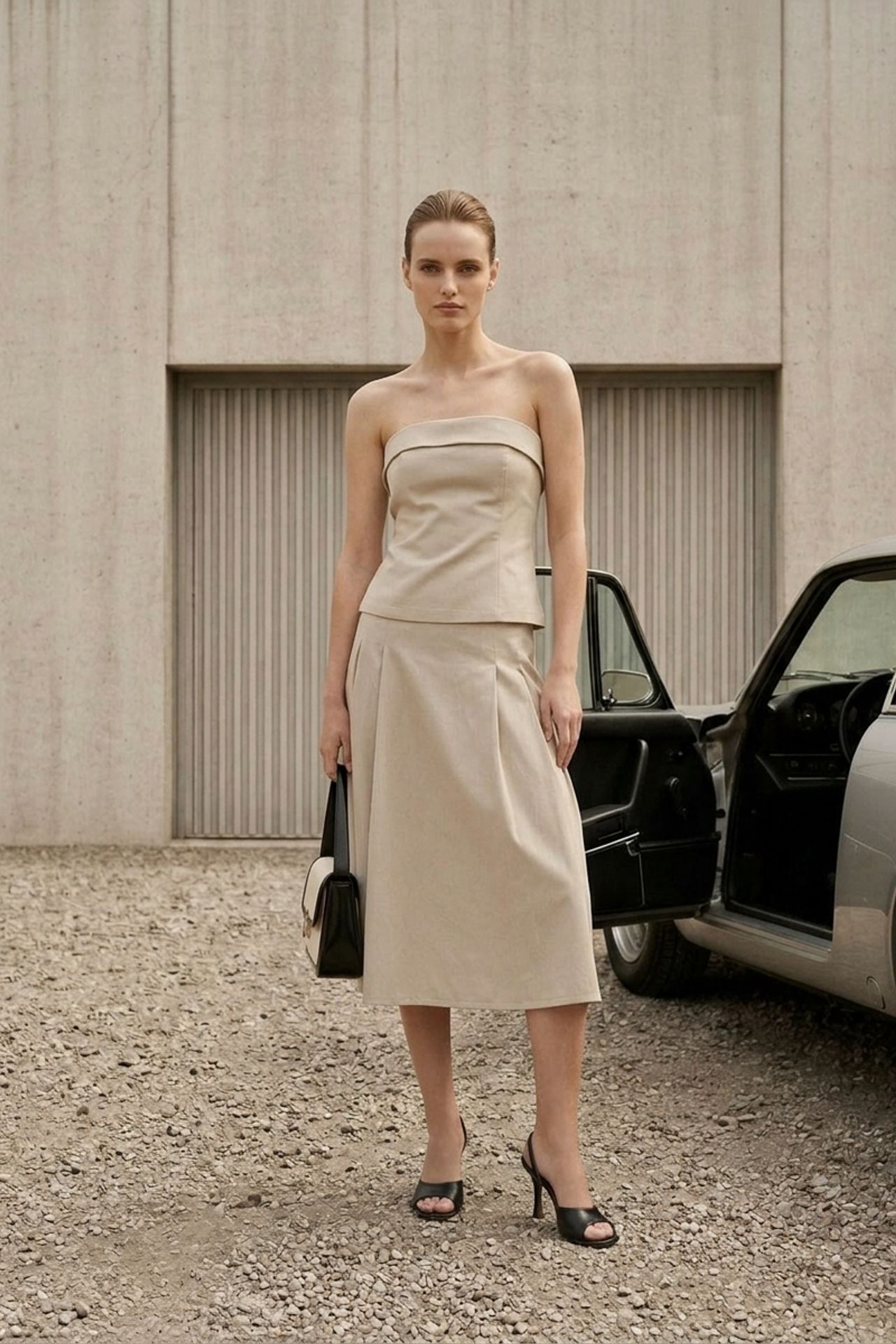 MY FASHION Strapless Blouse and High-Waist Midi Skirt Set 5