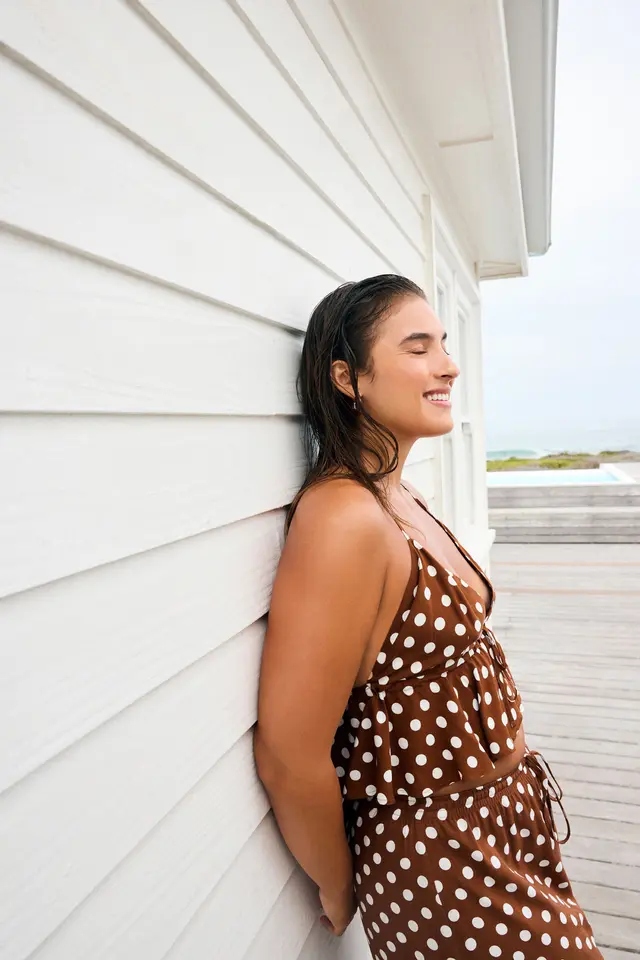 PENTI Polka Dot Ruffled Bikini Top