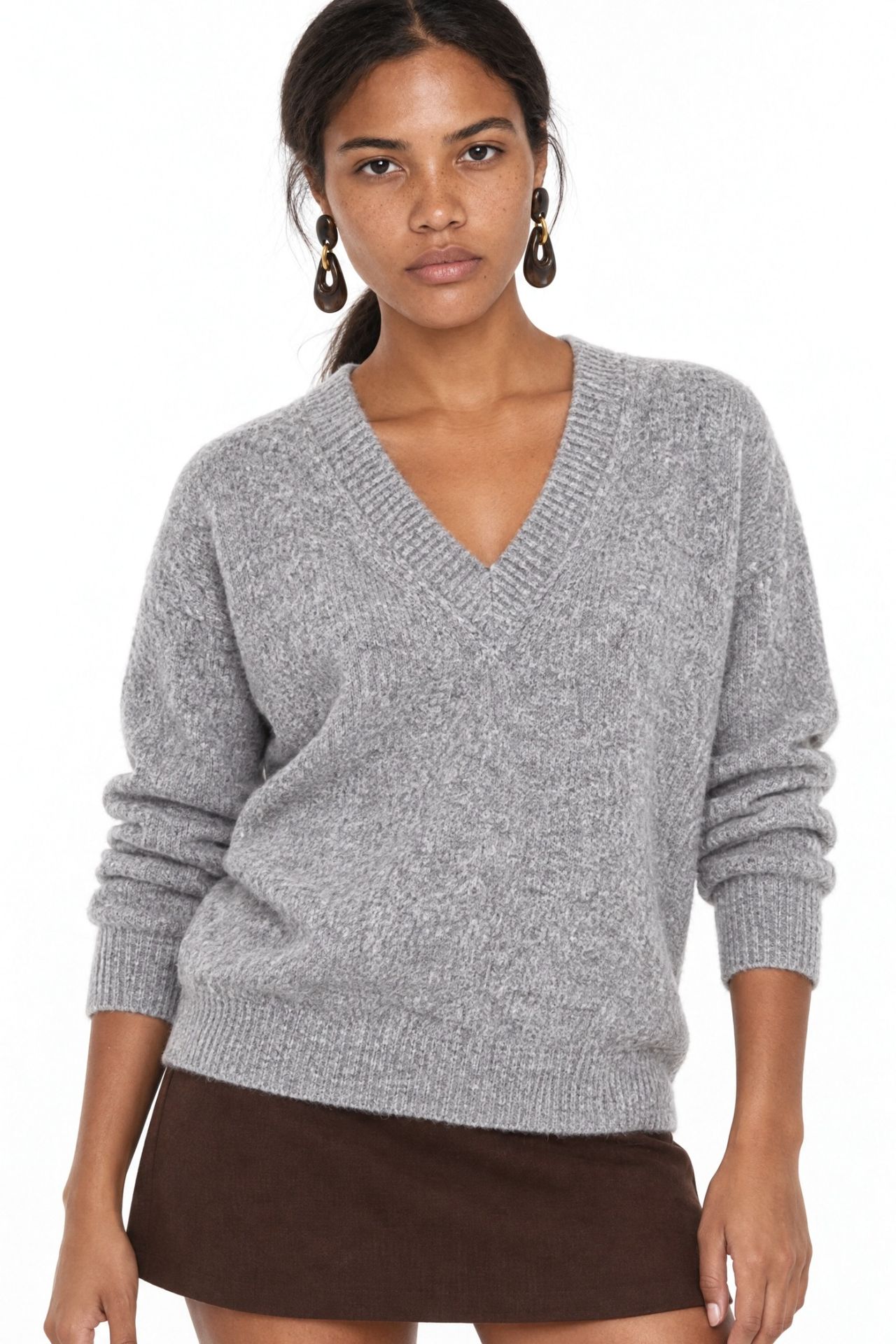 MIXRAY V-Neck Long Sleeve Sweater 1