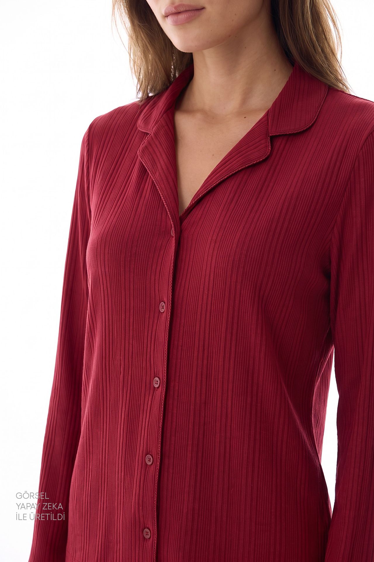 PENTI Lana Ribbed Long Sleeve Shirt Trousers Pyjama Set 3