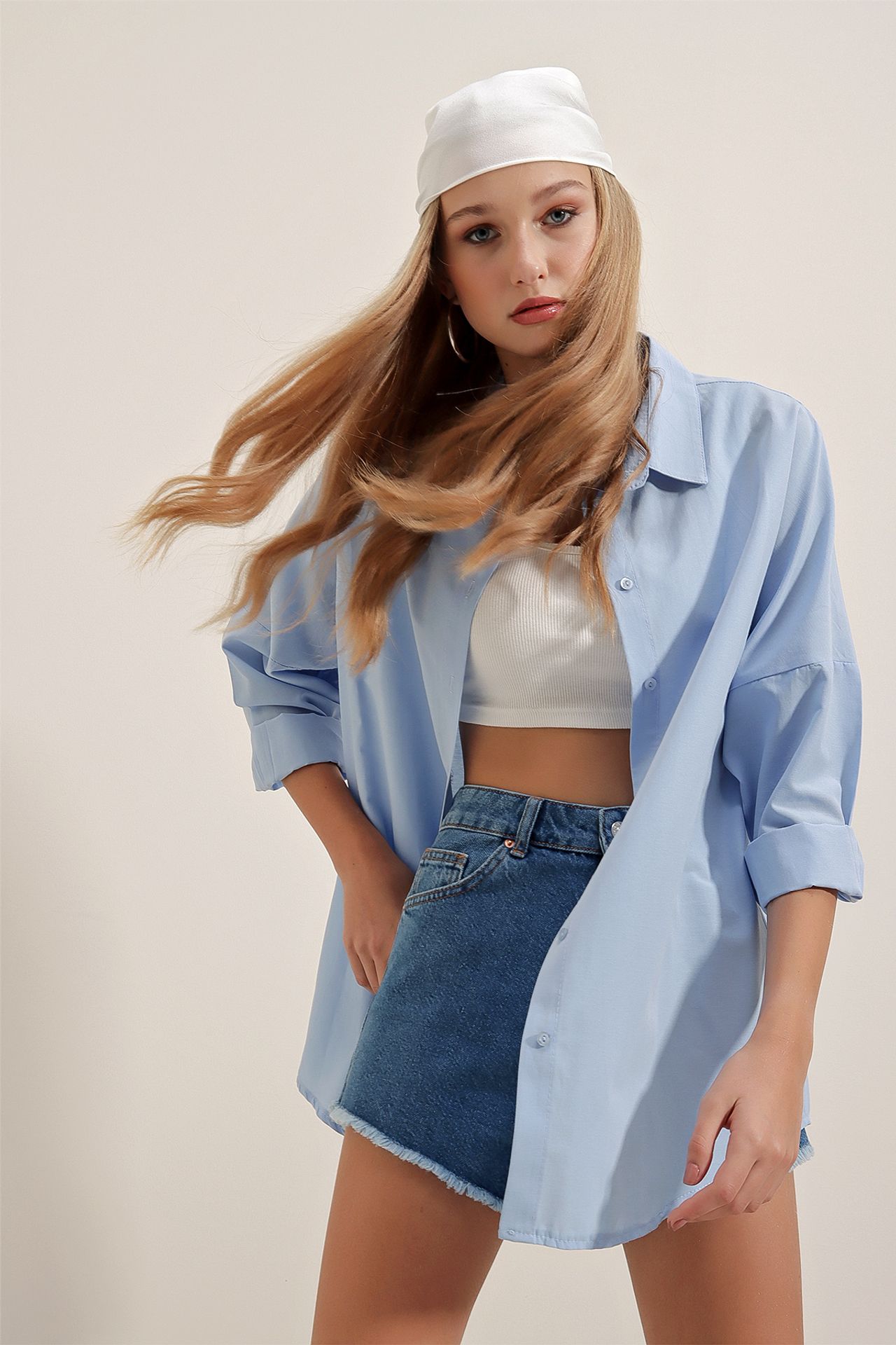 BDART Oversized Patterned Poplin Shirt With Button Closure 1