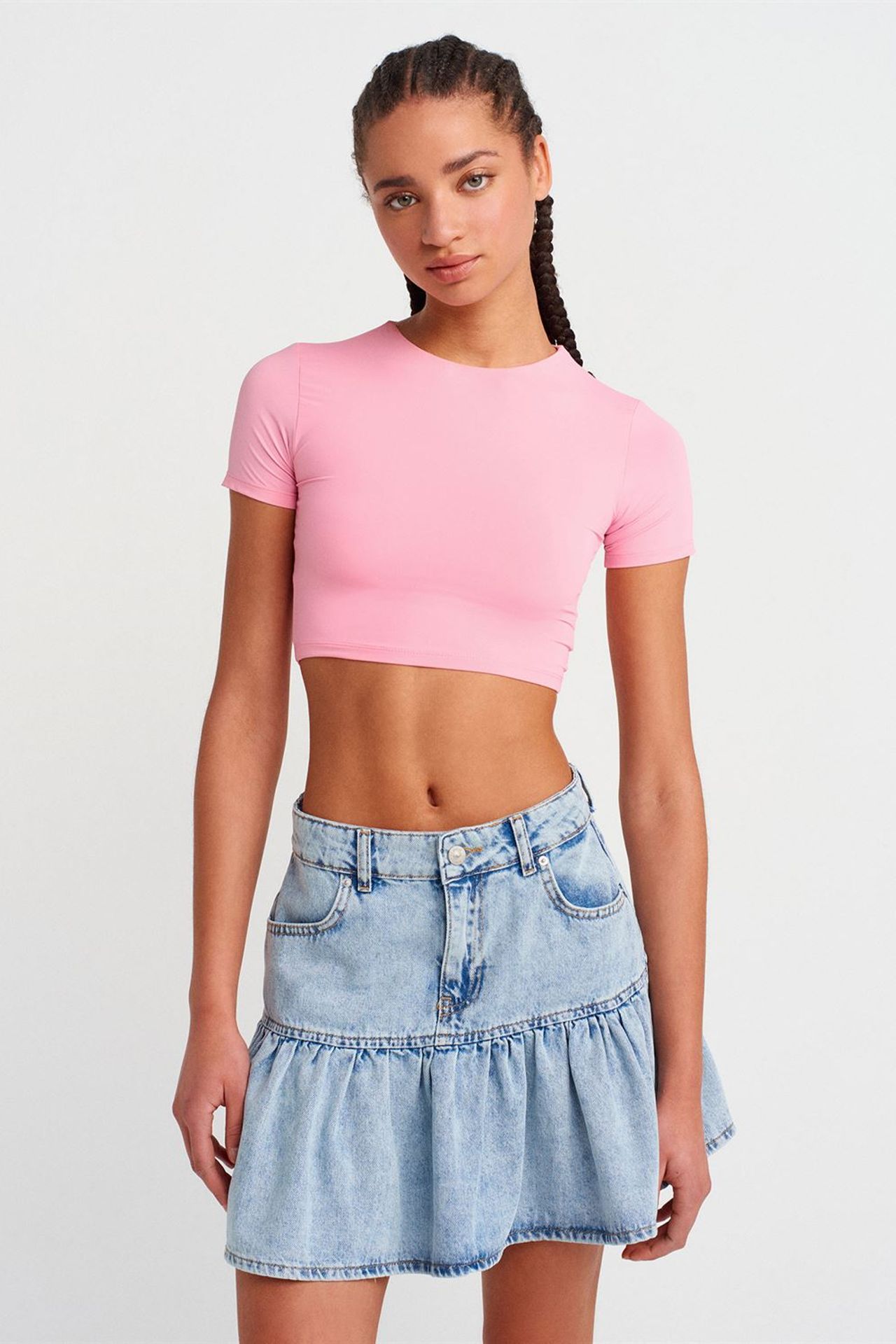 DILVIN Kadın Slim Fit Crop Tişört 3