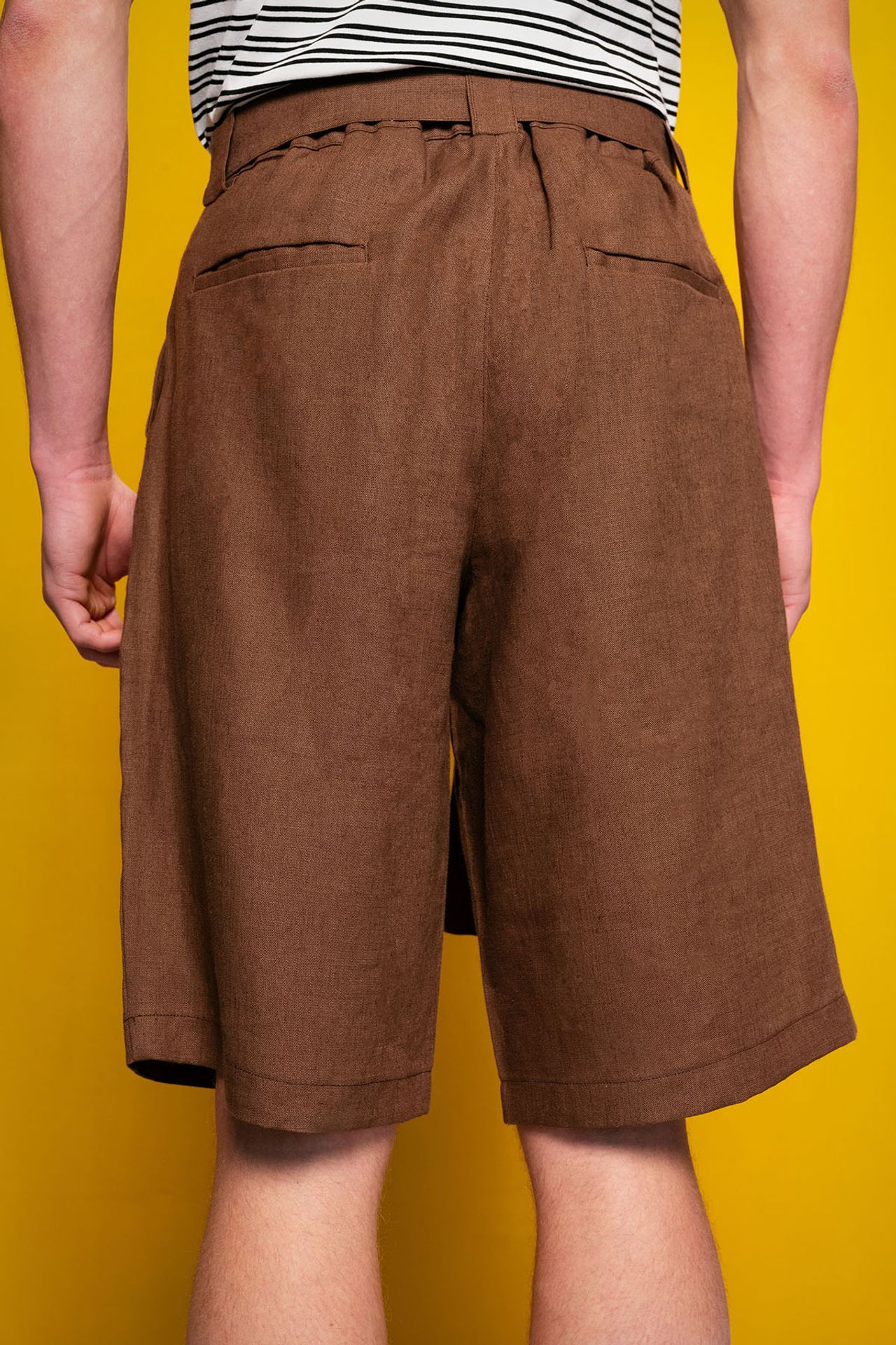 GIESTO High Waist Linen Blend Belted Shorts 4