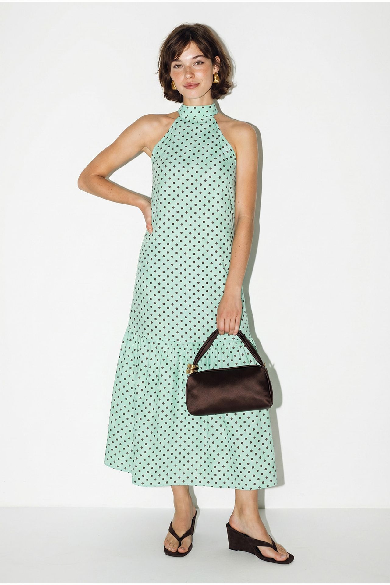 LUCCI Halter Polka Dot A-Line Maxi Dress 3