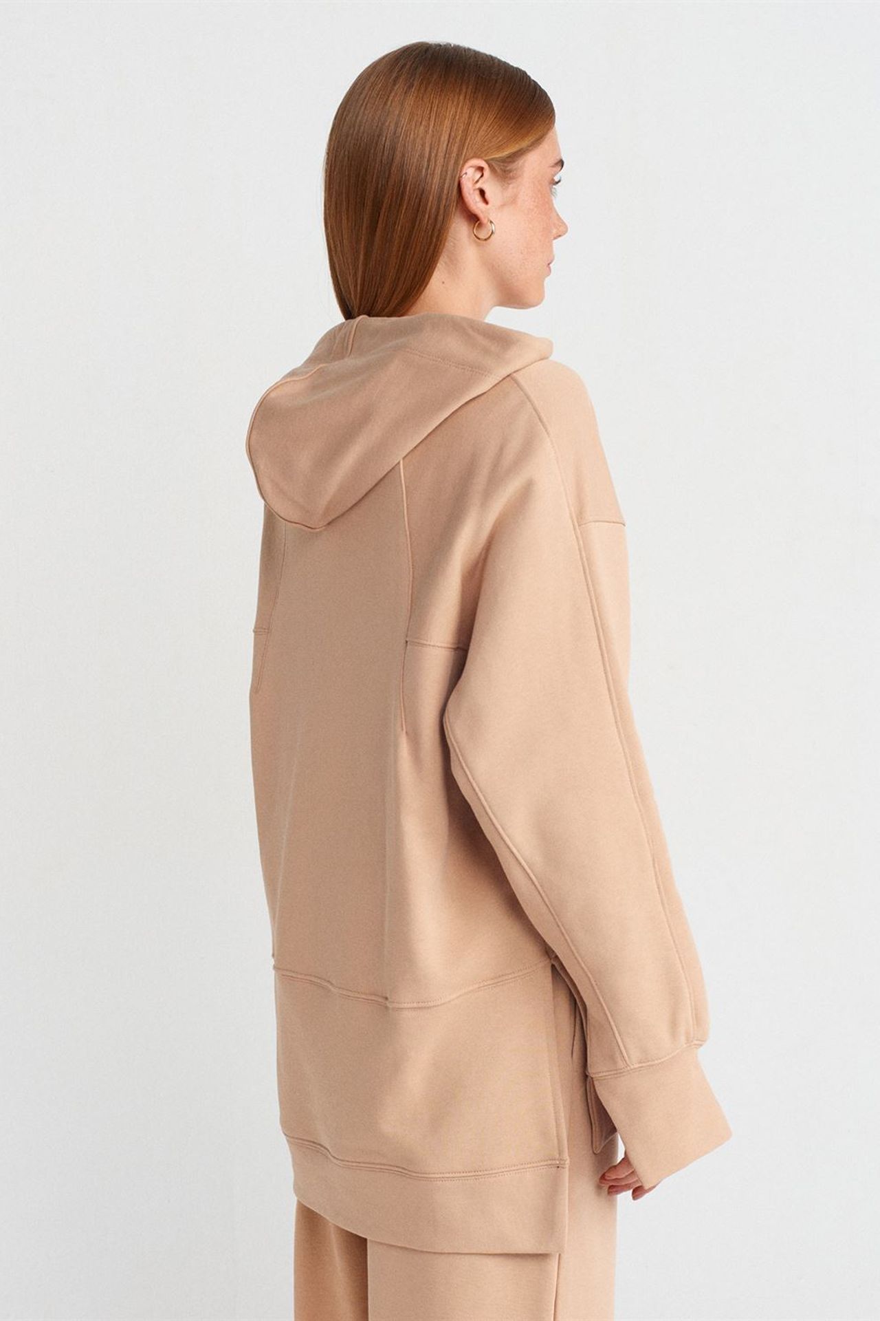 DILVIN Oversized Cotton Hooded Sweatshirt With Slit 2