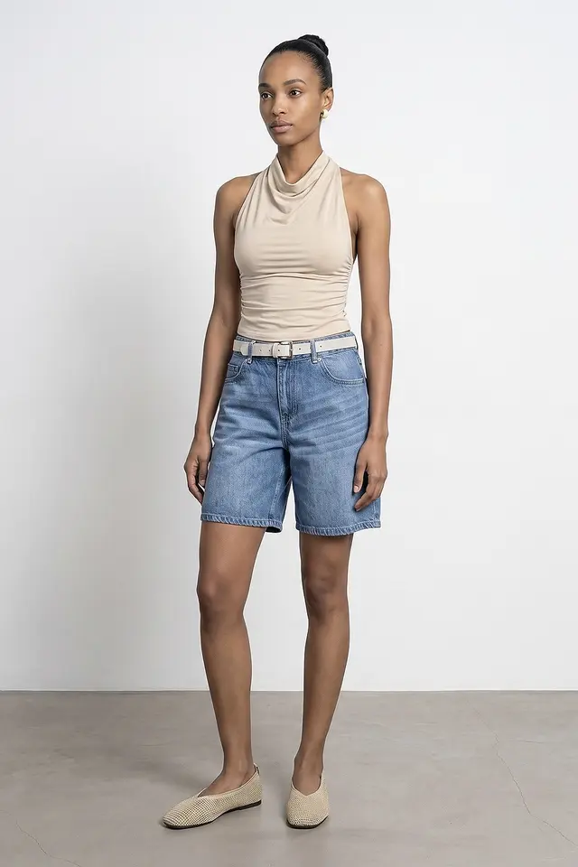 DILVIN High-Waist Wide-Leg Denim Shorts With Belt