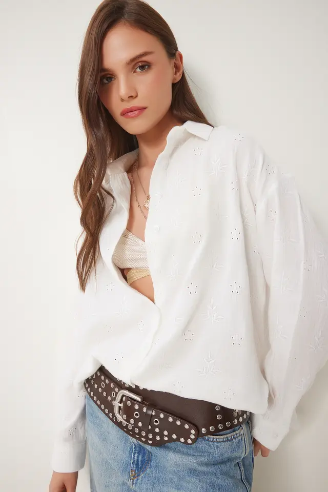 ISTANBUL Textured Embroidered Long Sleeve Shirt with Button Closure