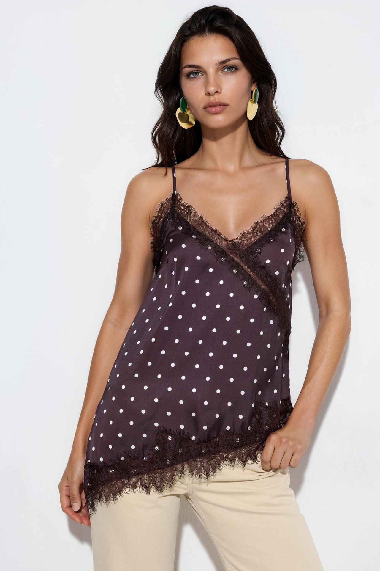 BUSEM Polka Dot Satin V-Neck Cami Blouse 1