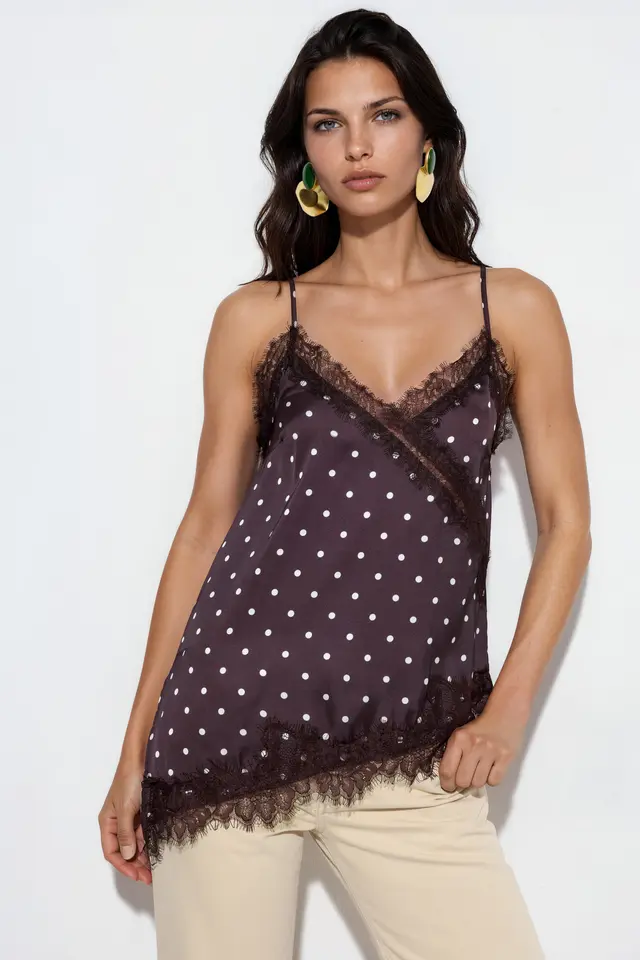 BUSEM Polka Dot Satin V-Neck Cami Blouse