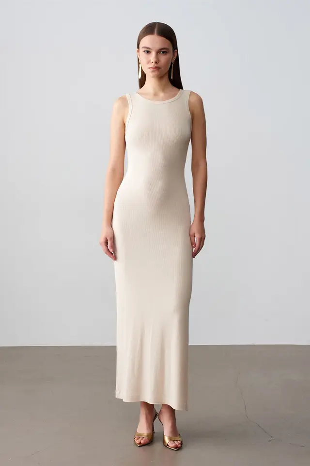DILVIN Ribbed Sleeveless Bodycon Maxi Dress