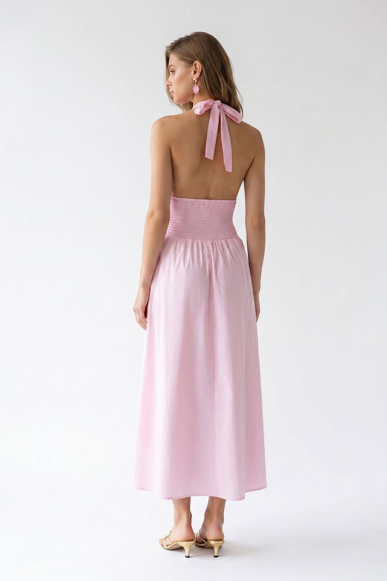MIXRAY Women's Cotton Poplin Halter Maxi Dress 5