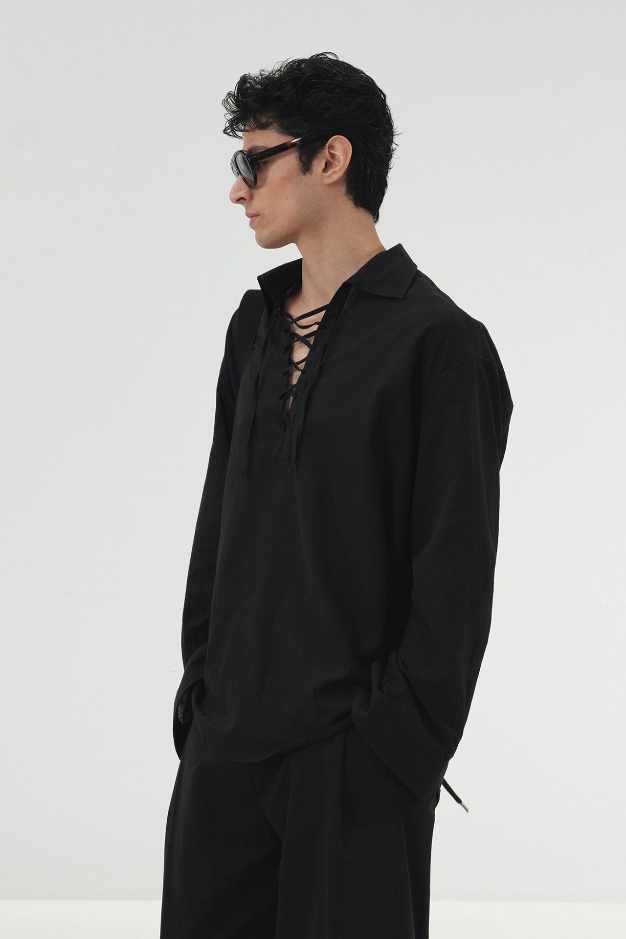 GIESTO Casual Long Sleeve Tie Detail Shirt 3