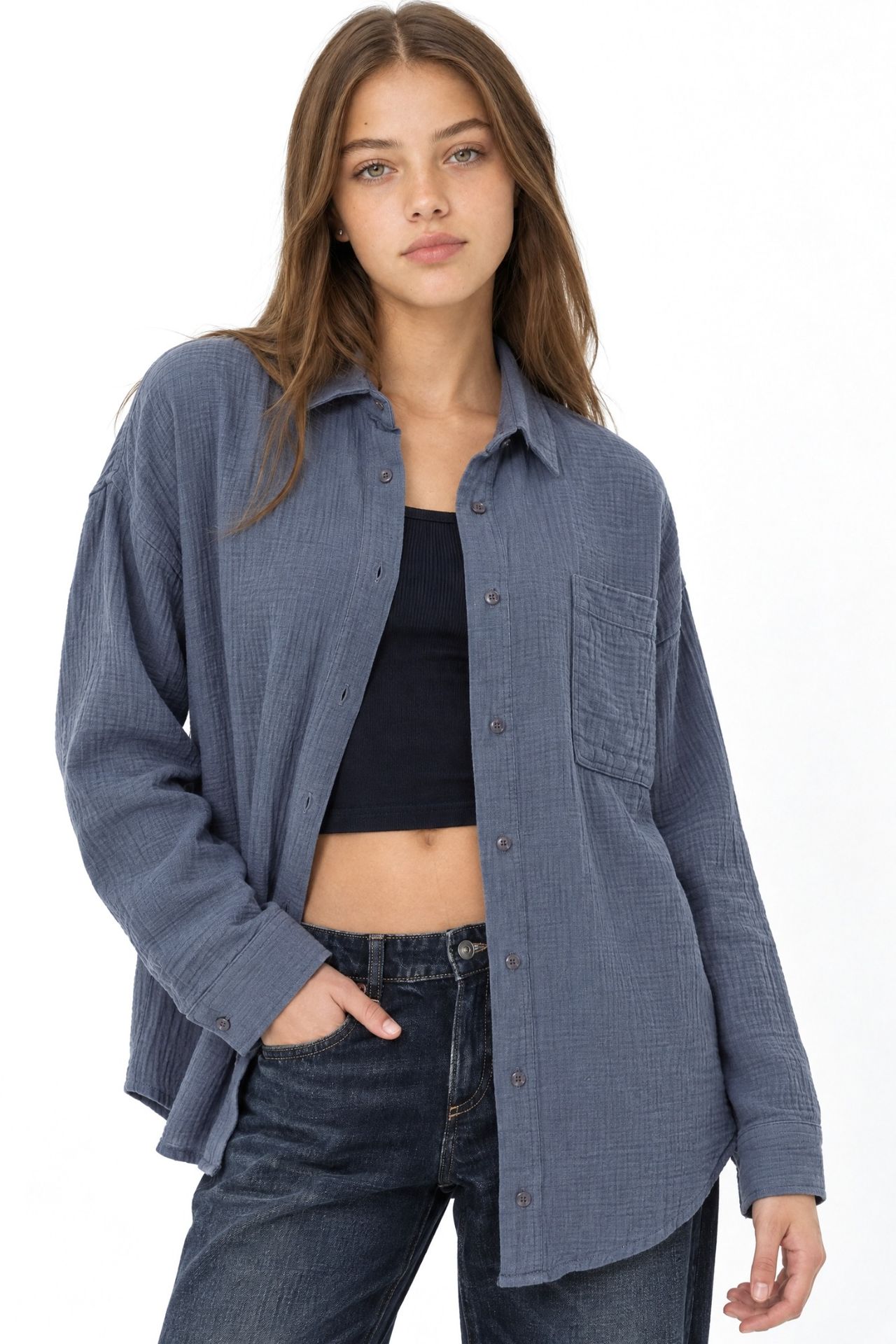 Mixray Oversize Shirt with Pocket Detail 2
