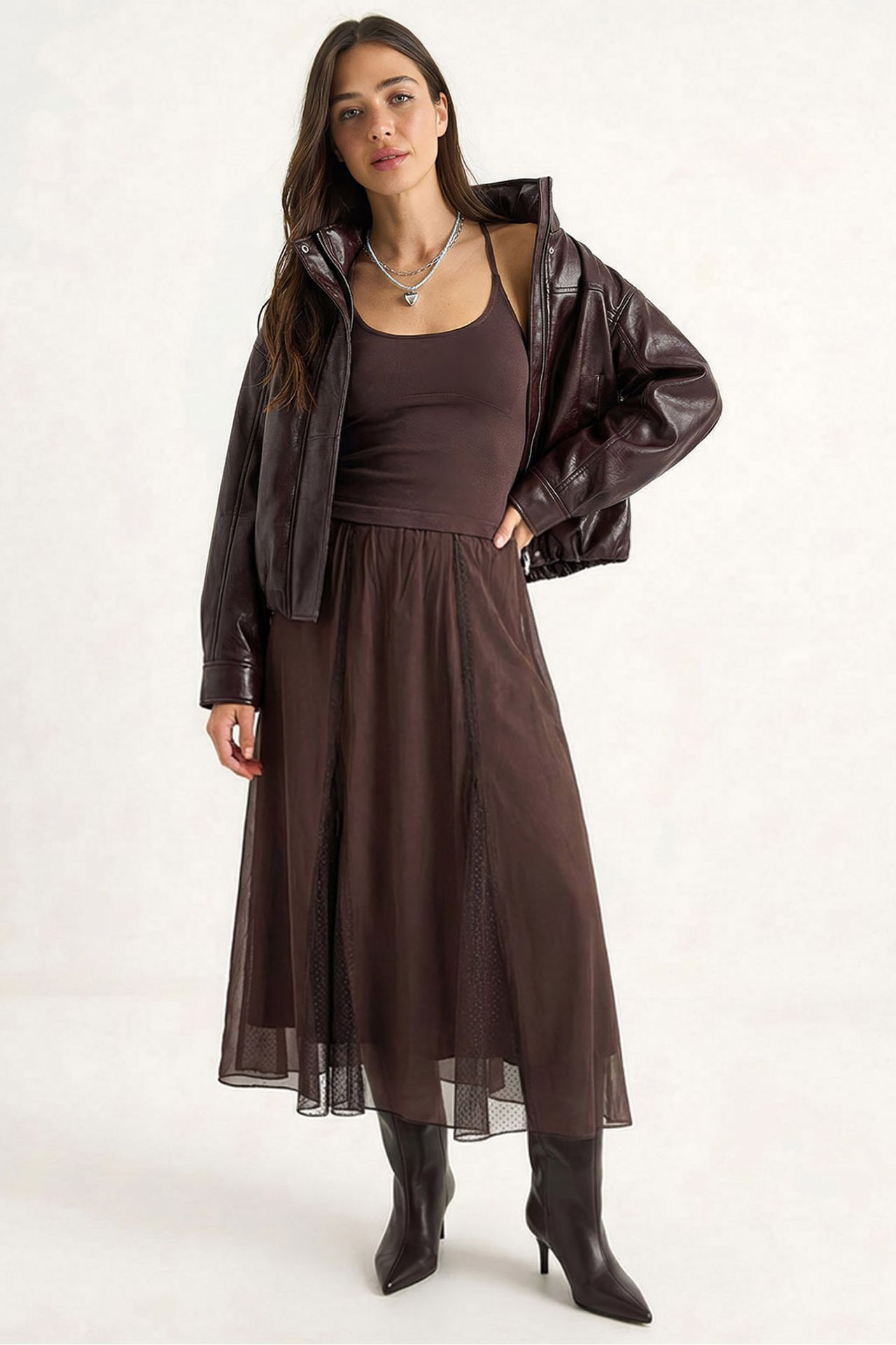 LUCCI High-Waist A-Line Chiffon Maxi Skirt 3