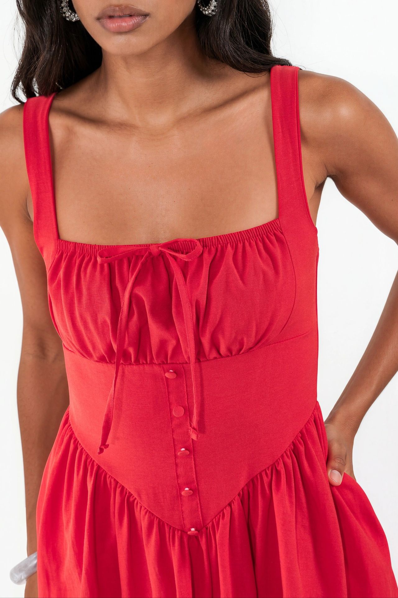 BUSEM Midi Dress with Square Collar and Button Detail 4