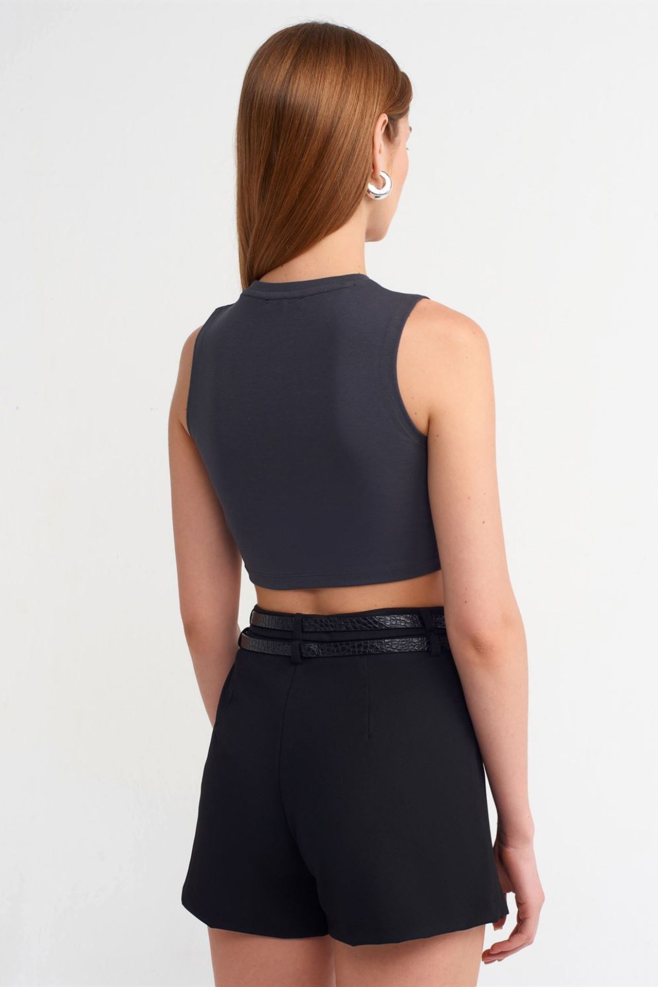 DILVIN Pamuklu Jarse Kolsuz Crop Bluz 2