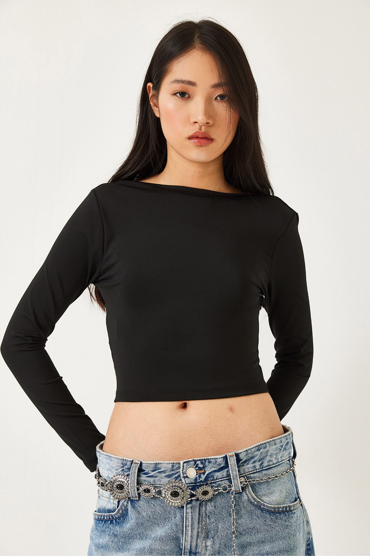 LUCCI Open Back Cropped Blouse