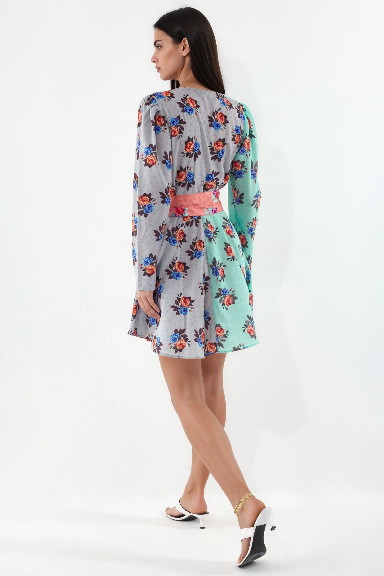 MSN Floral Chiffon Wrap Mini Dress 5