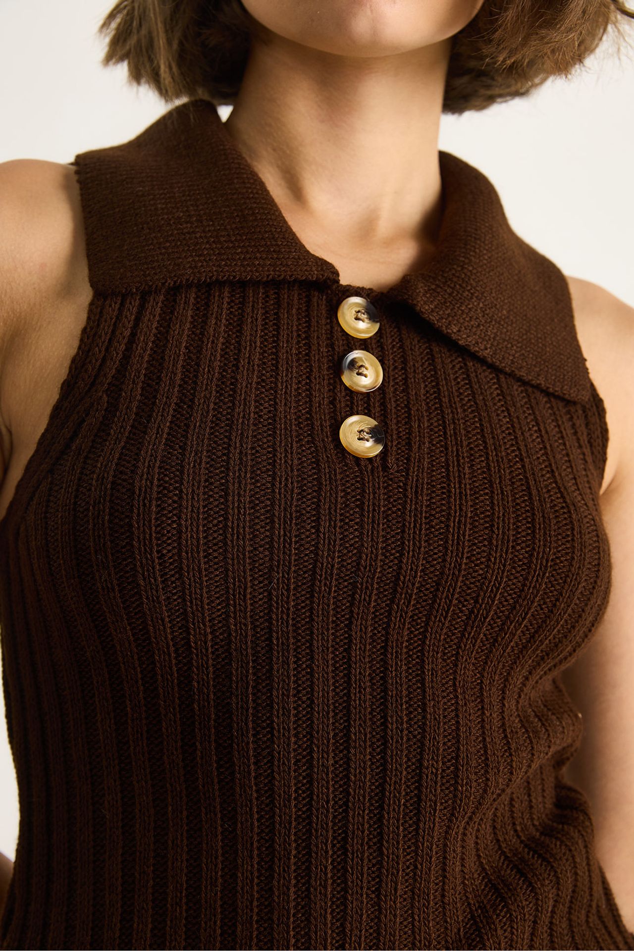 LUCCI Knit Blouse with Button Closure