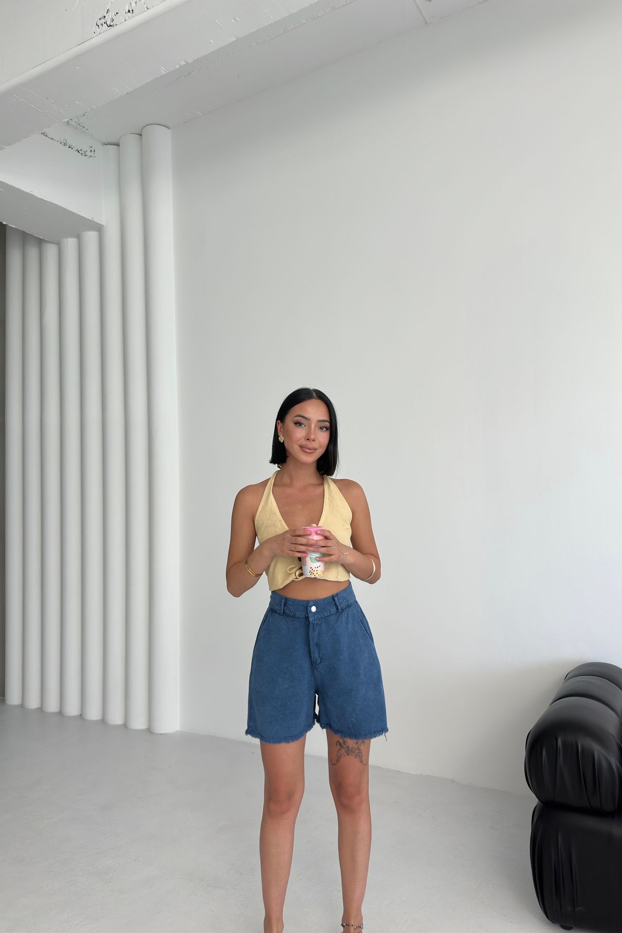 MY FASHION High Waist Wide Leg Denim Shorts